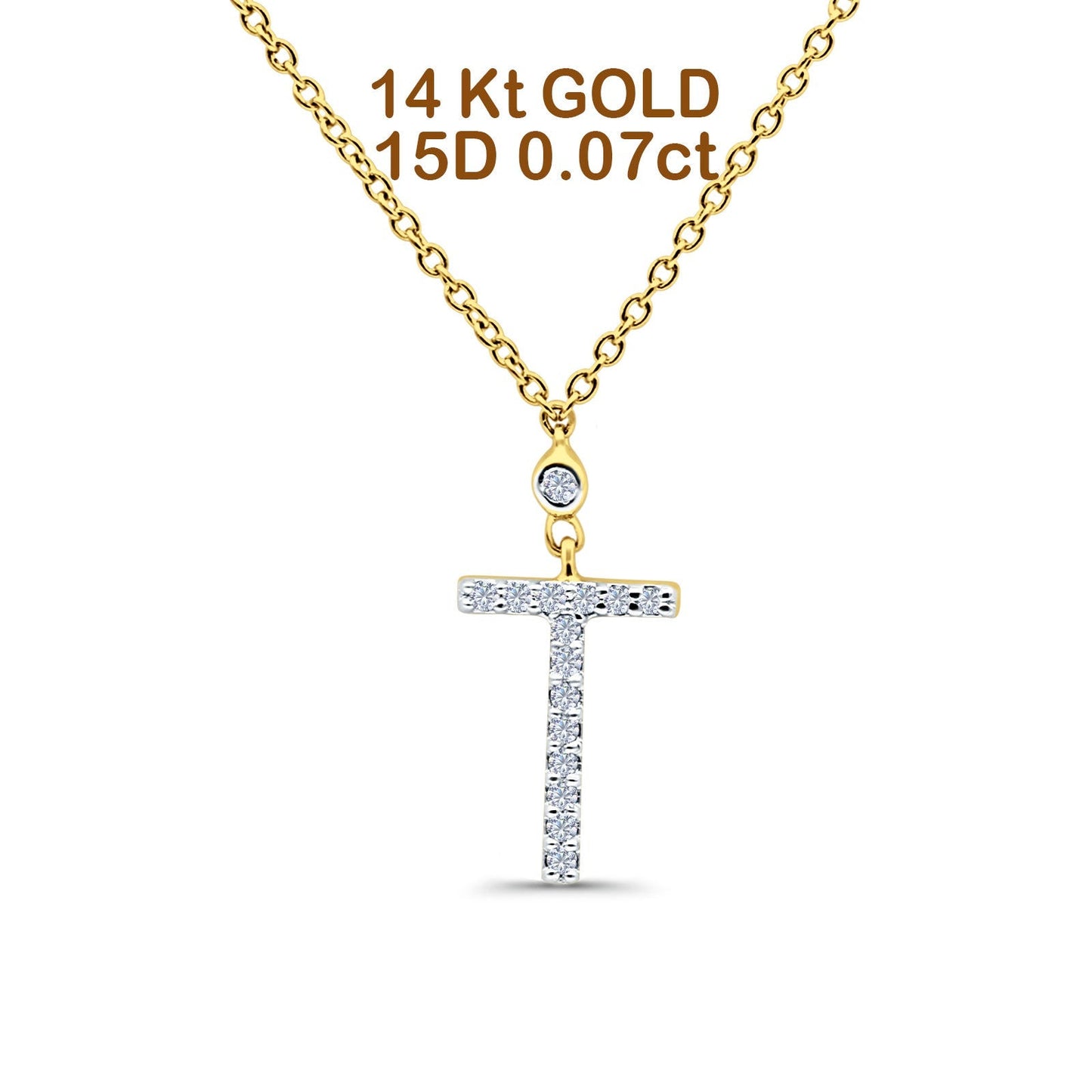 14K Yellow Gold 0.07ct Round Shape Diamond Cross Pendant Chain Necklace 18" Long