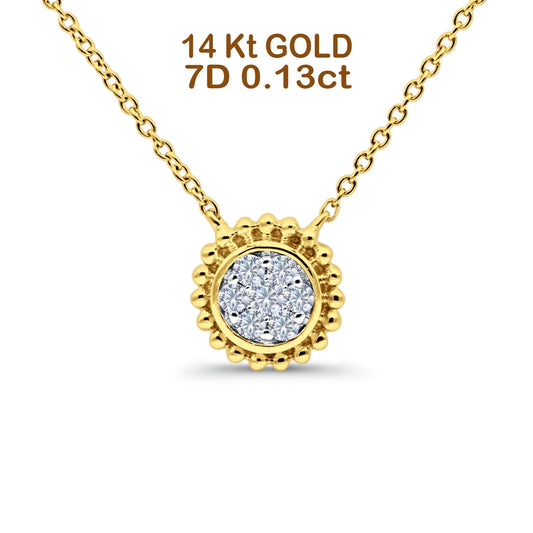 14K Yellow Gold 0.13ct Round Shape Diamond Solitaire Pendant Chain Necklace 18" Long