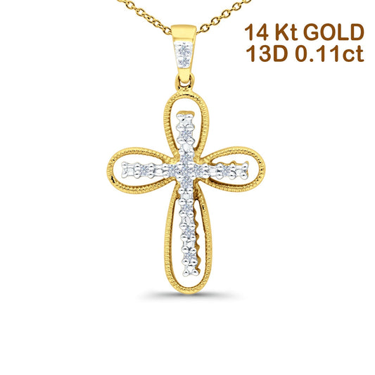 14K Yellow Gold 0.11ct Round Shape Diamond Filigree Star Pendant Chain Necklace 18" Long