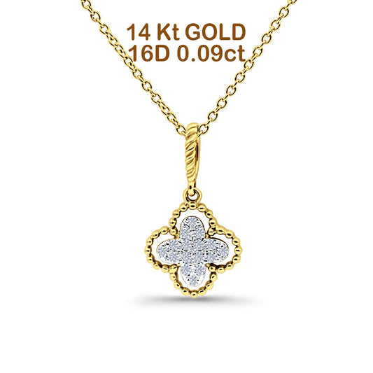 14K Yellow Gold 0.09ct Round Shape Diamond Antique Flower Pendant Chain Necklace 18" Long