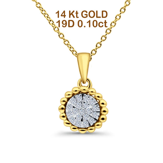 14K Yellow Gold 0.10ct Round Shape Diamond Solitaire Pendant Chain Necklace 18" Long