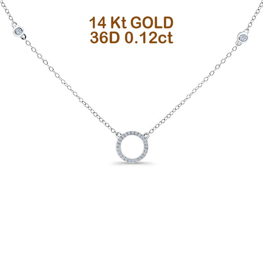 14K White Gold 0.12ct Round Shape Diamond Trendy Circle Pendant Chain Necklace 18" Long