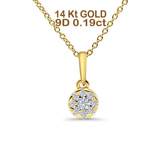 14K Yellow Gold 0.19ct Round Shape Diamond Solitaire Pendant Chain Necklace 18" Long