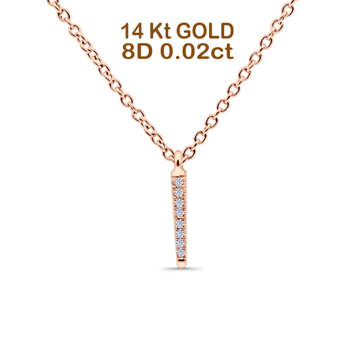 14K Rose Gold 0.02ct Round Shape Trendy Diamond Vertical Drop Pendant Chain Necklace 18" Long