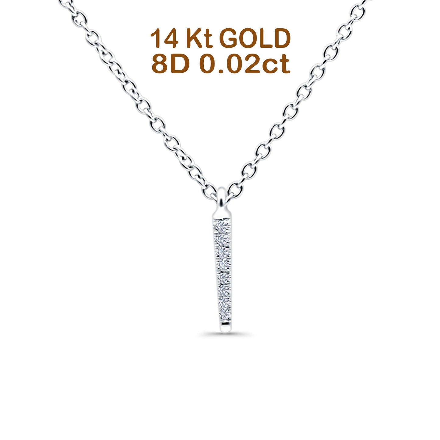 14K White Gold 0.02ct Round Shape Trendy Diamond Vertical Drop Pendant Chain Necklace 18" Long