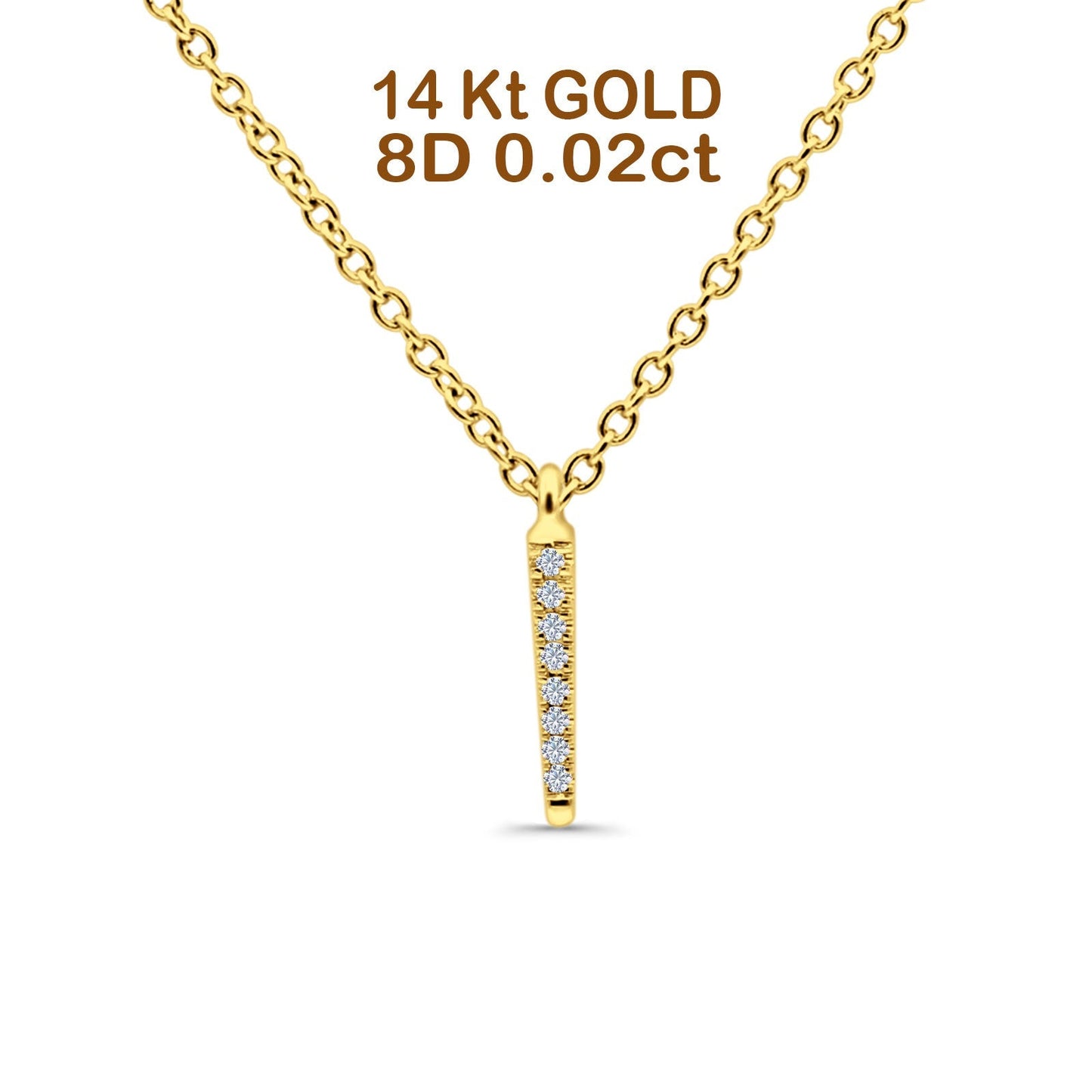 14K Yellow Gold 0.02ct Round Shape Trendy Diamond Vertical Drop Pendant Chain Necklace 18" Long