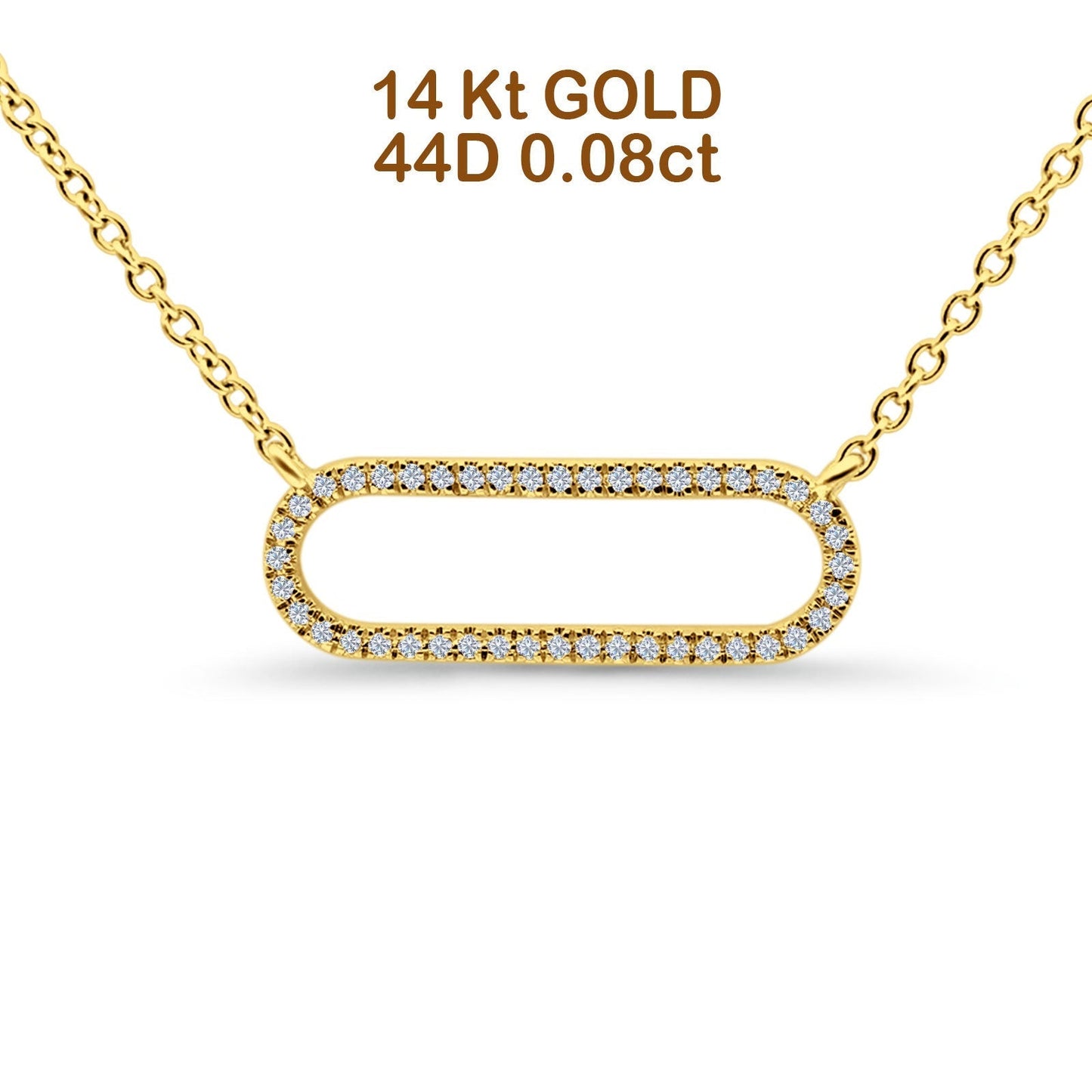 14K Yellow Gold 0.08ct Oval Shape Diamond Modern Pendant Chain Necklace 18 Inch Long