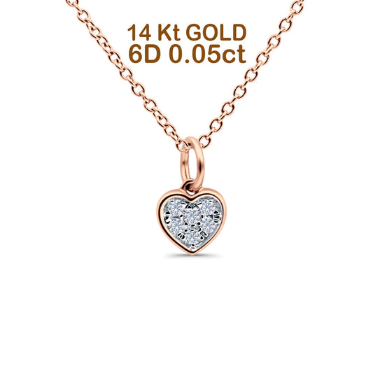 14K Rose Gold 0.05ct Round Shape Diamond Heart Pendant Chain Necklace 18 inch Long