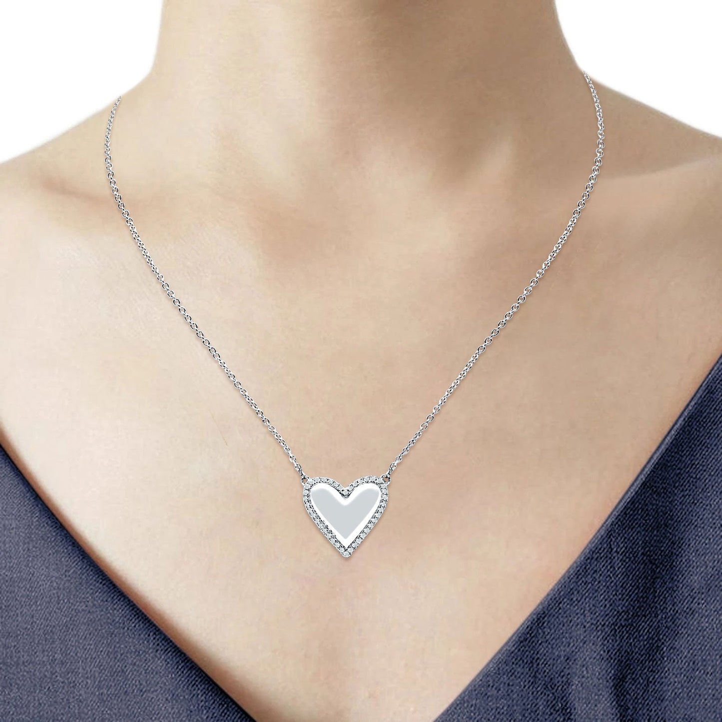 Heart Pendant Diamond Necklace 14K White Gold 0.07ct Wholesale