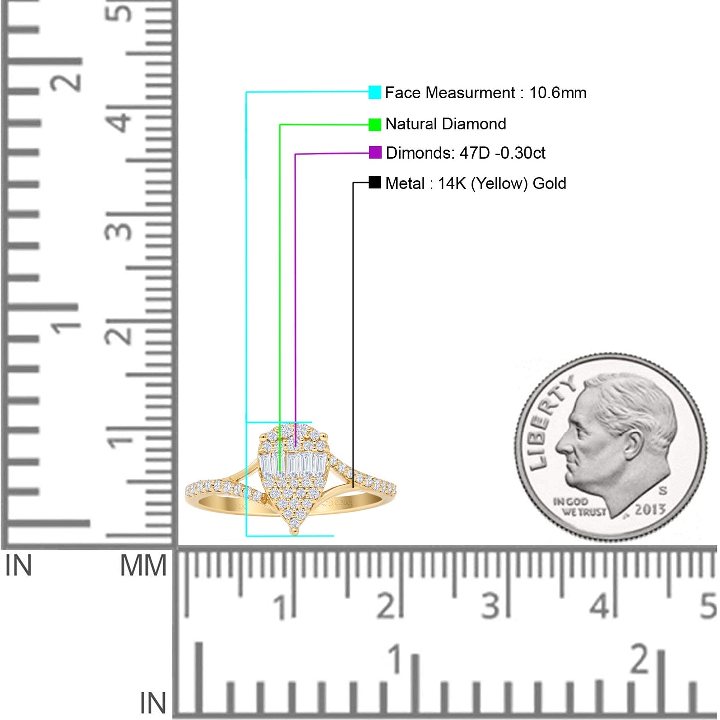 Teardrop Pear Split Shank 0.30ct Natural Diamond Ring 14K Yellow Gold Wholesale