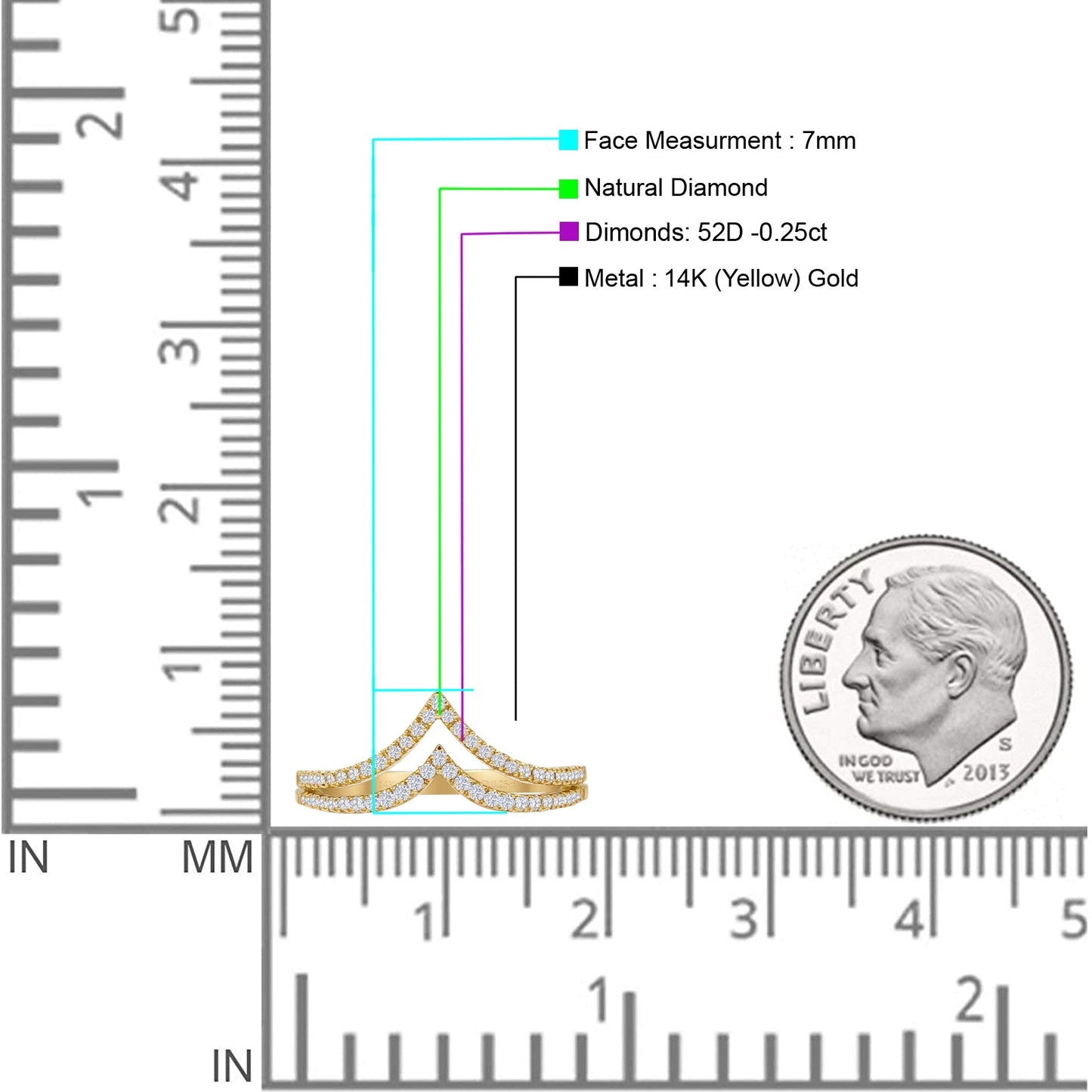 Half Eternity Double Line Chevron 0.25ct Natural Diamond Ring 14K Yellow Gold Wholesale