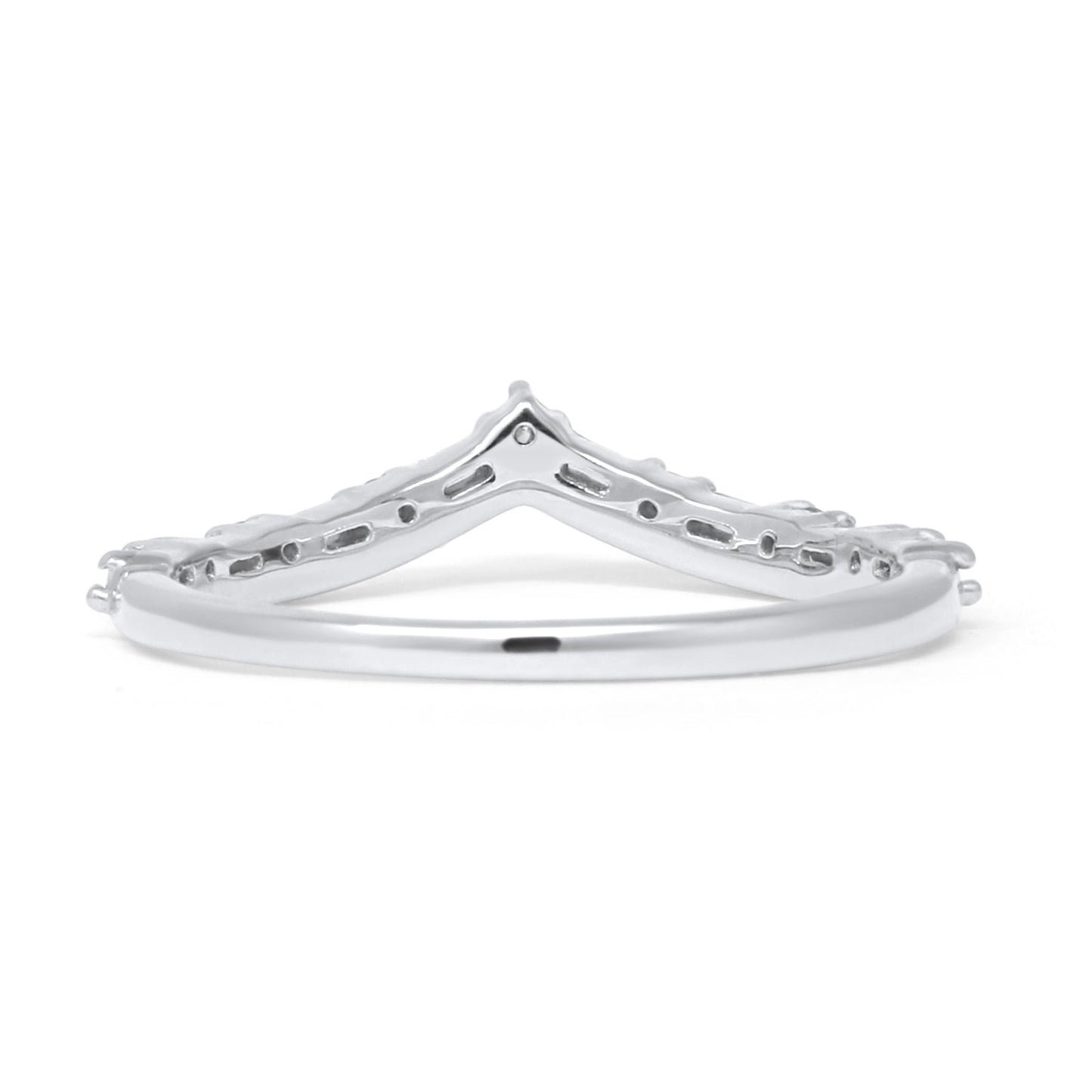 Curved Contour Chevron Ring Natural Baguette Diamond 14K White Gold  Wholesale