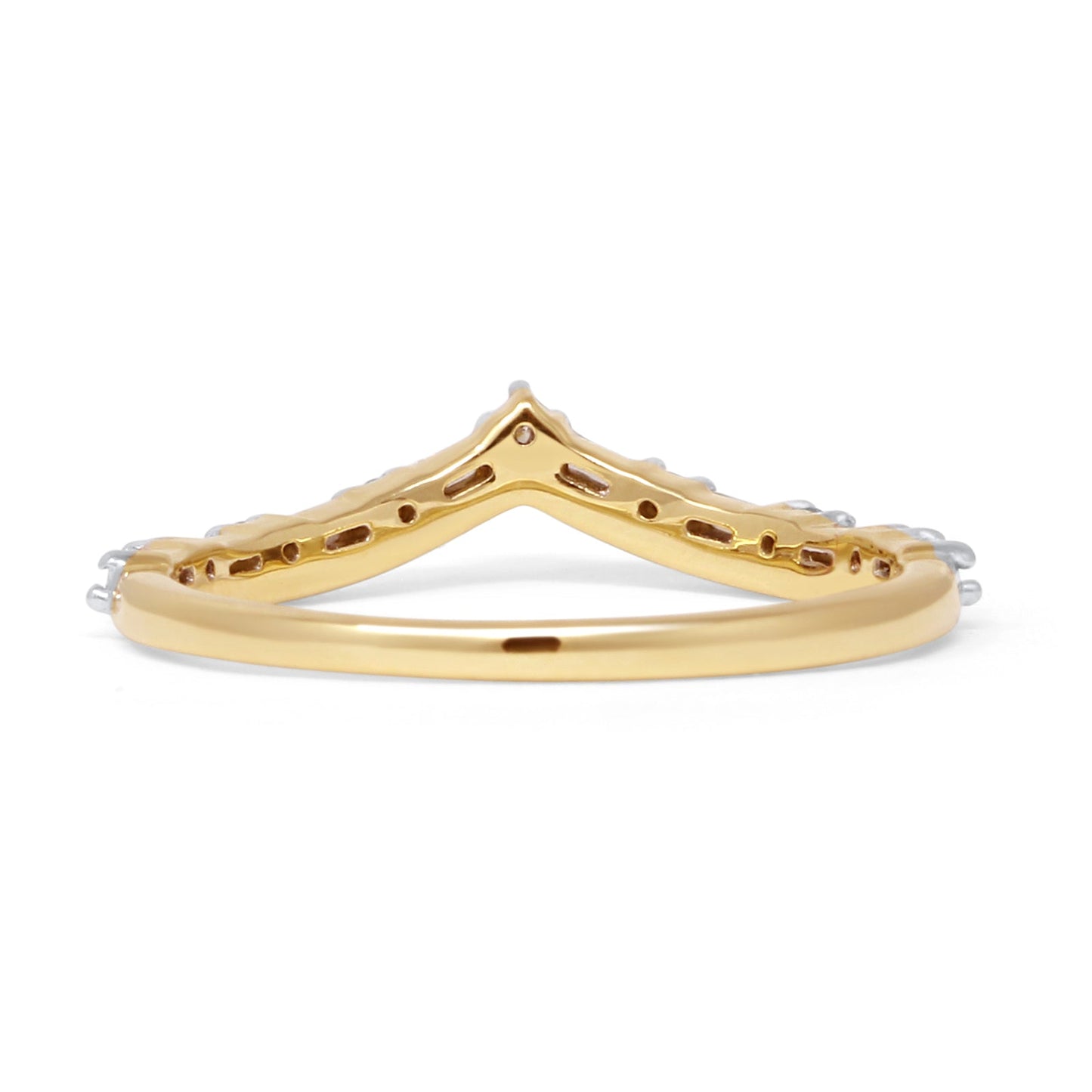 Curved Contour Chevron Ring Natural Baguette Diamond 14K Yellow Gold  Wholesale