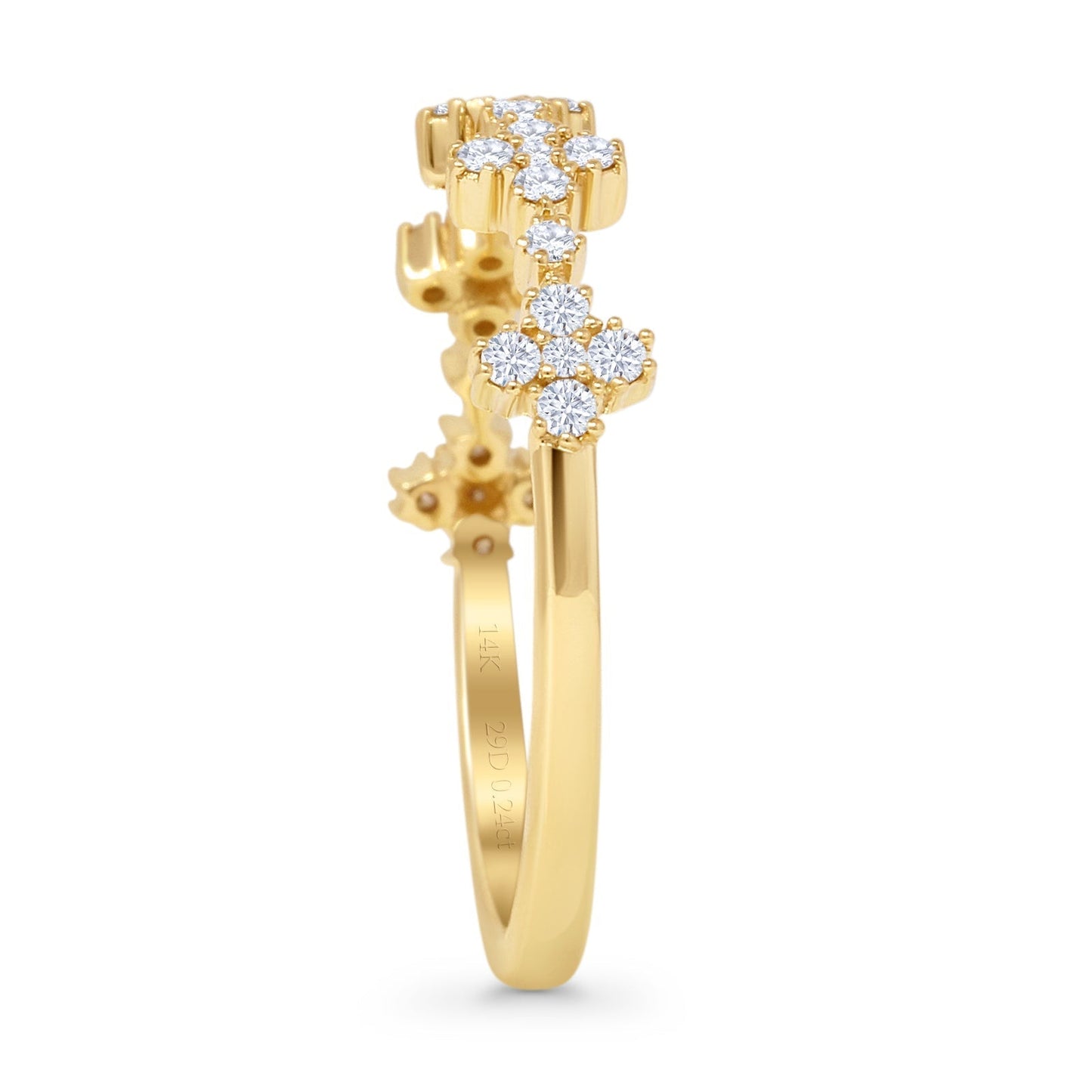 Diamond Clover Ring 0.24ct Natural Half Eternity 14K Yellow Gold Wholesale