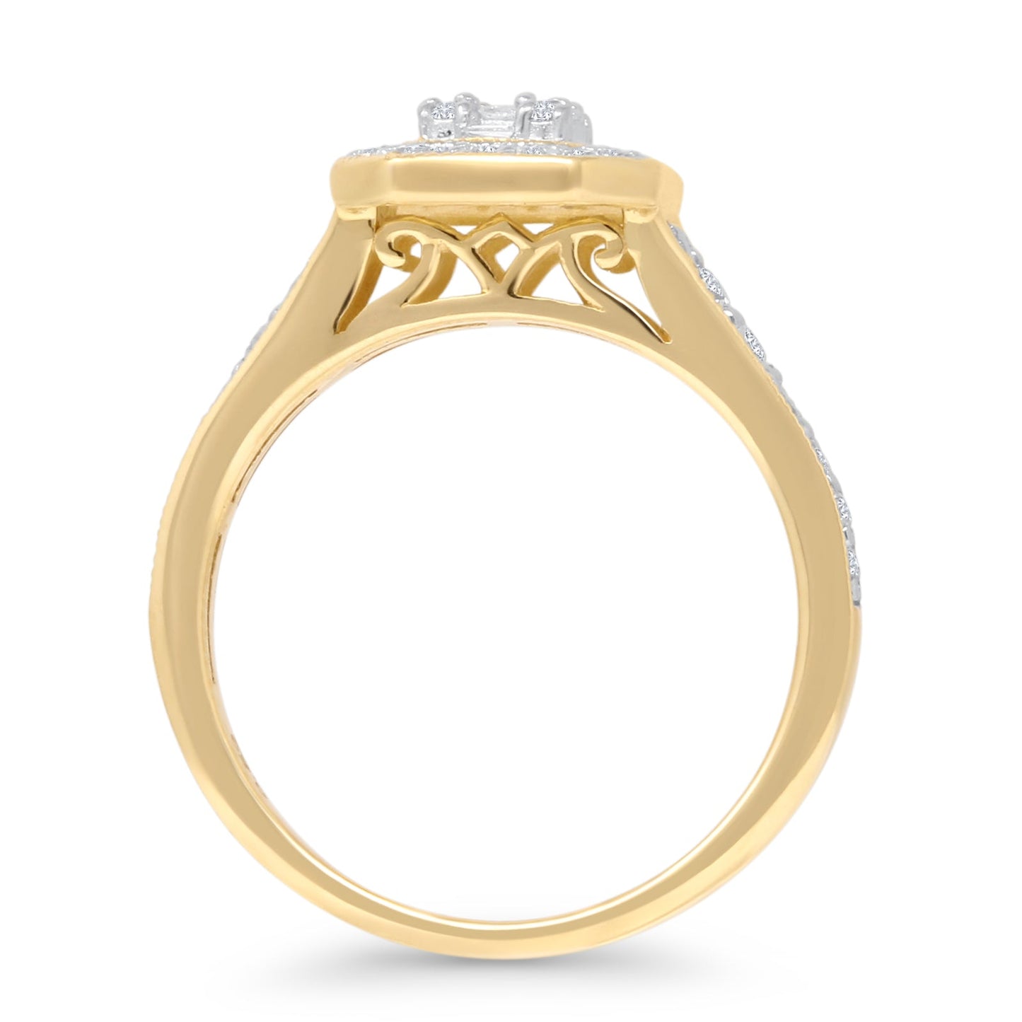 Halo Octagonal 0.51ct Natural Diamond Baguette Engagement Ring 14K Yellow Gold Wholesale