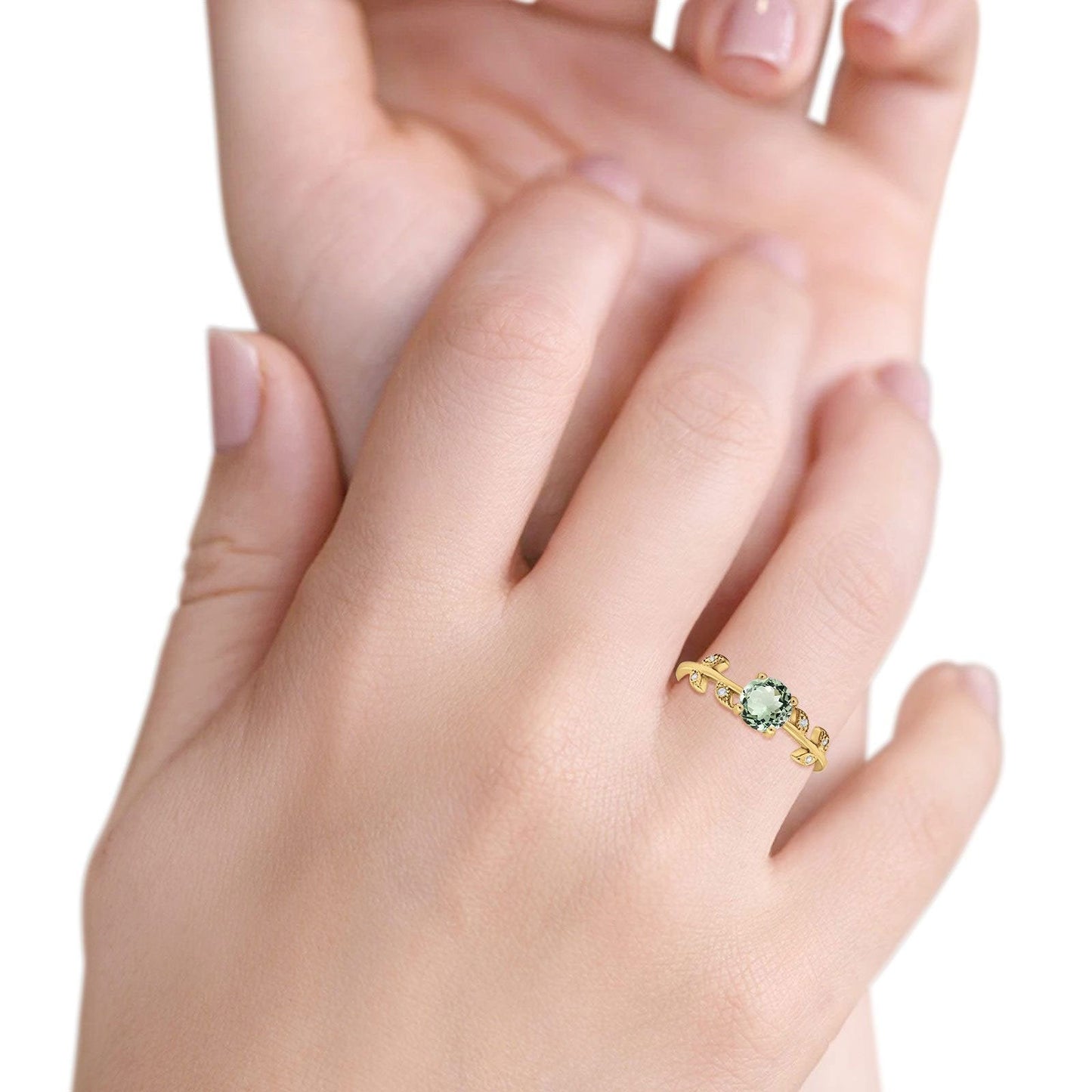 Anillo de compromiso de oro amarillo de 14 quilates con diamante G SI de amatista verde natural de 0,87 ct y talla 6,5