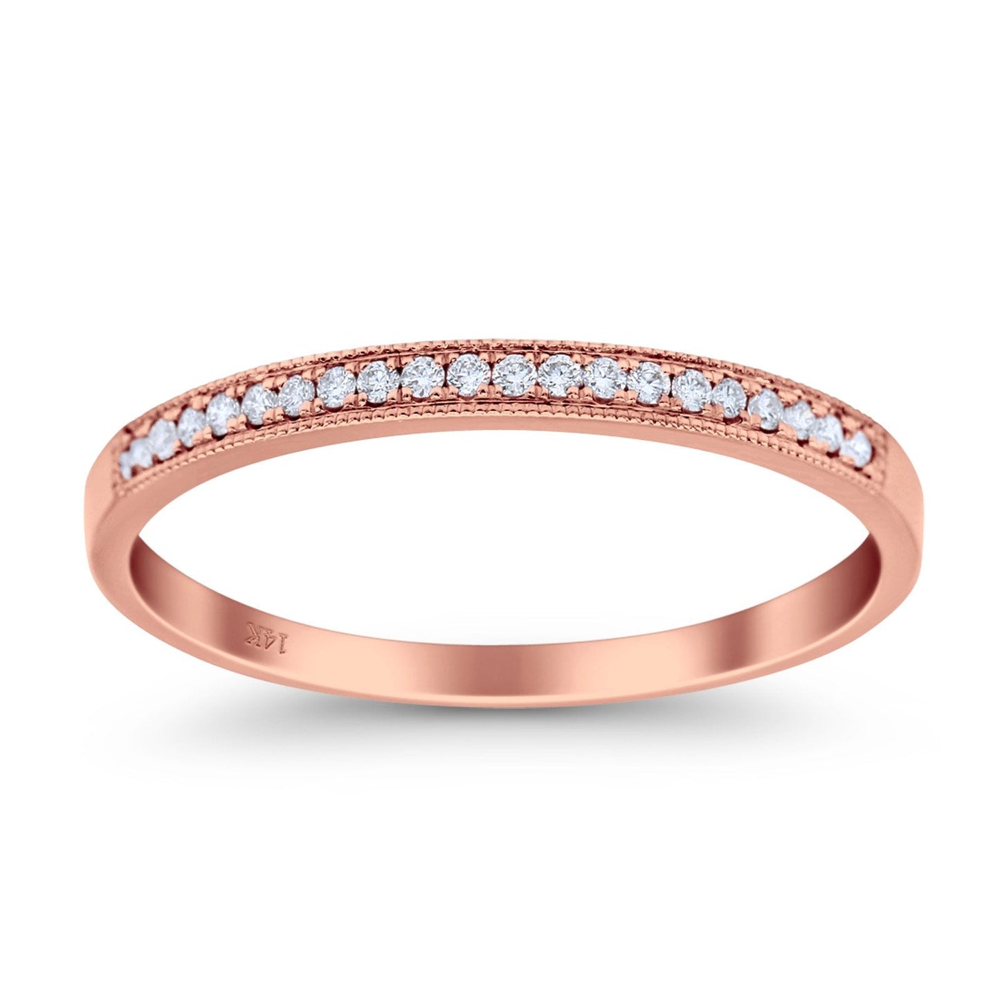 14K Rose Gold 0.09ct Round 2mm G SI Stackable Anniversary Diamond Engagement Half Eternity Wedding Ring Size 6.5