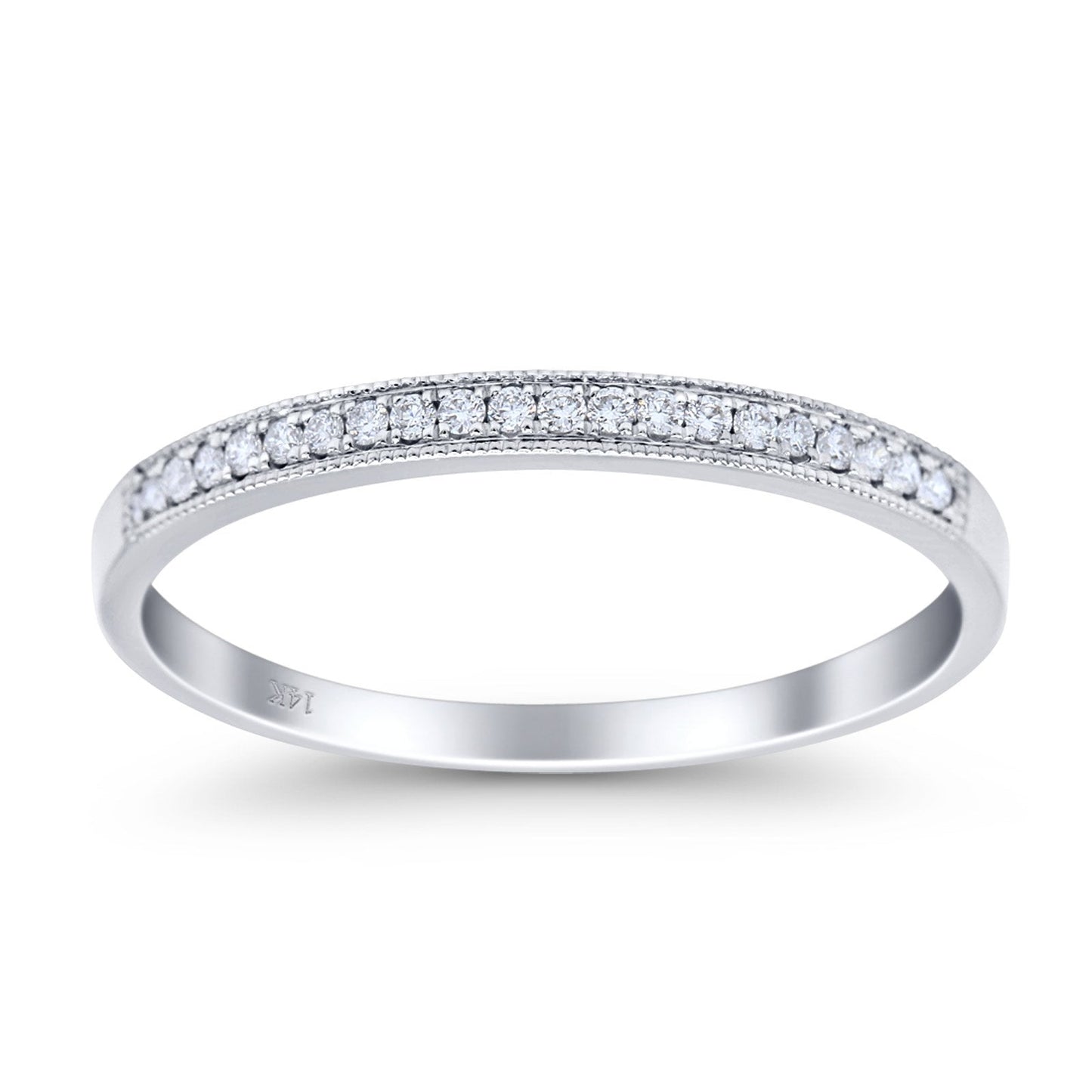 14K White Gold 0.09ct Round 2mm G SI Stackable Anniversary Diamond Engagement Half Eternity Wedding Ring Size 6.5