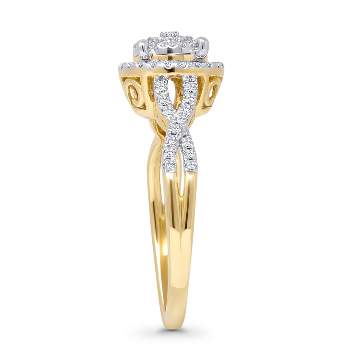 Diamond Halo Ring Twisted Infinity Shank 14K Yellow Gold 0.34ct Wholesale