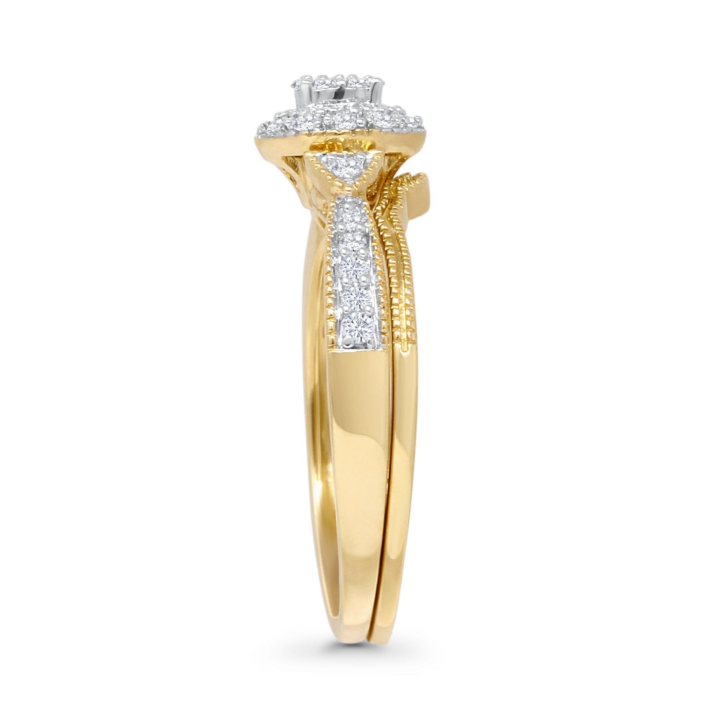 Cluster Diamond Ring 0.23ct Round Shaped Two Piece Natural 14K Yellow Gold Wholesale