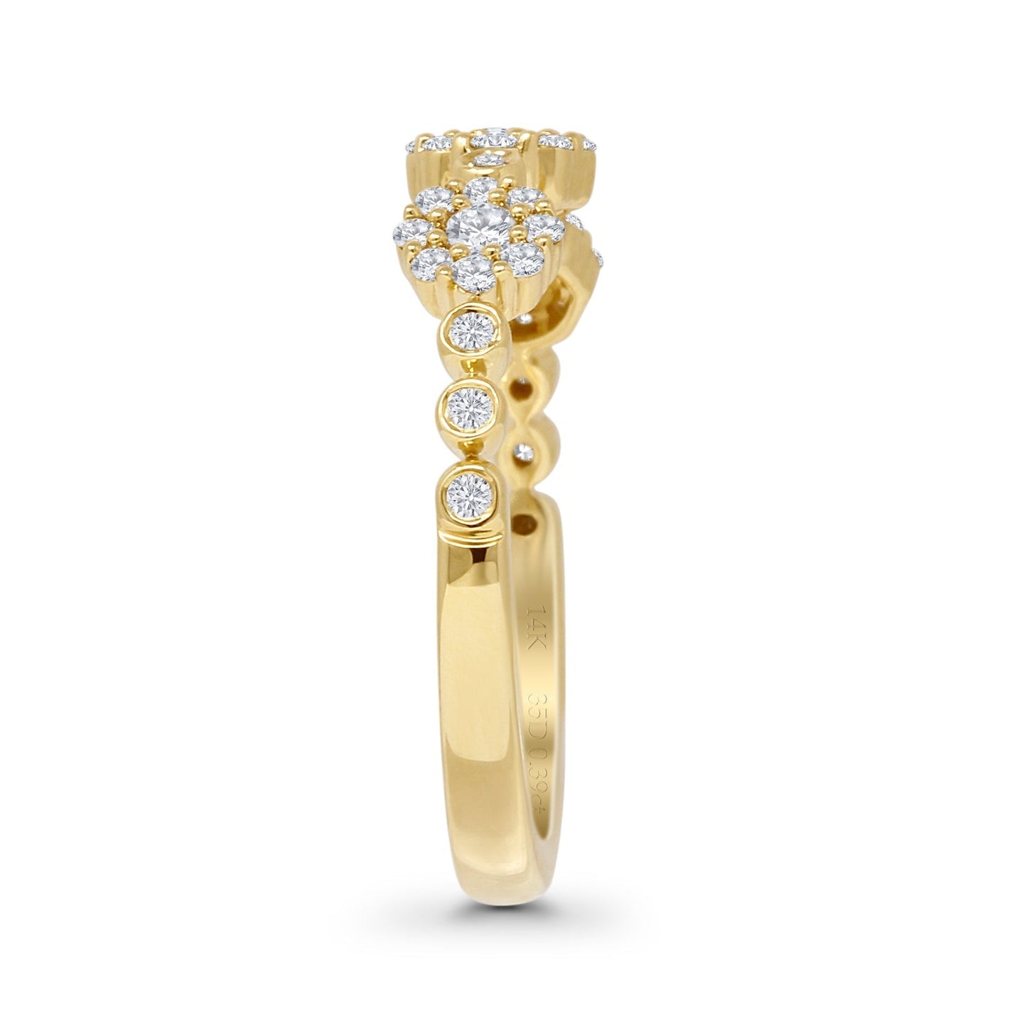 Three Flower 0.39ct Diamond Halo Ring Eternity Stackable 14K Yellow Gold Wholesale