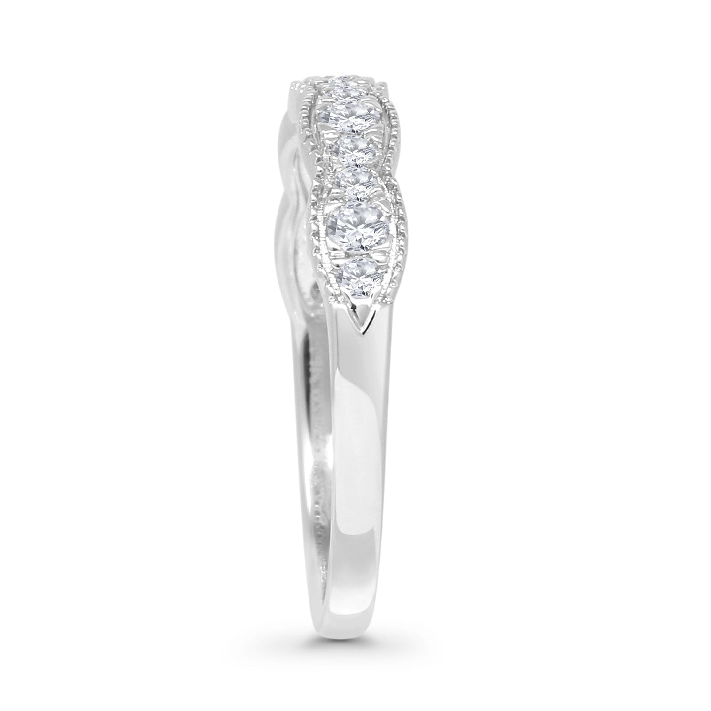 Scallop Edge Half Eternity 0.32ct Diamond Milgrain Wedding Band 14K White Gold Wholesale