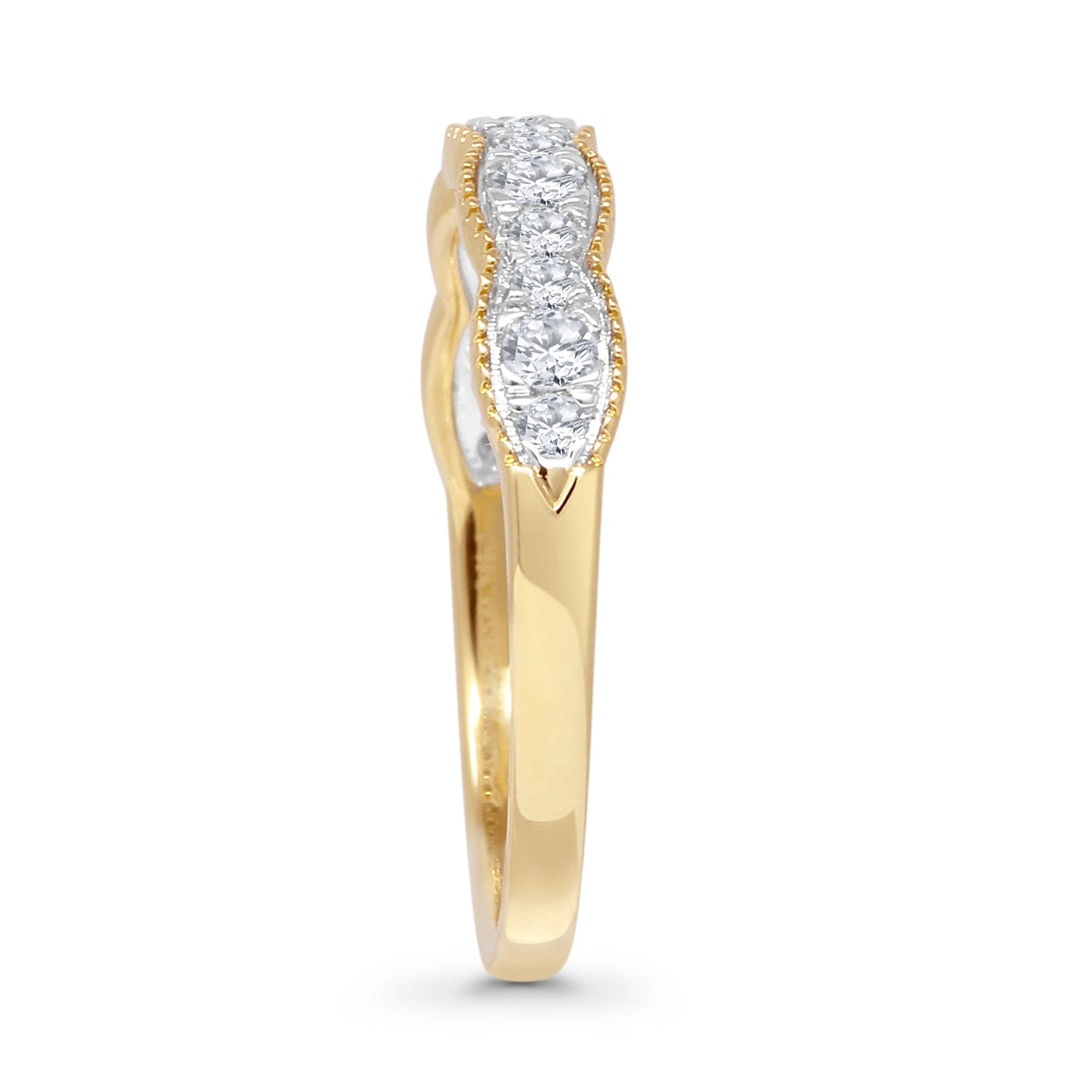 Scallop Edge Half Eternity 0.32ct Diamond Milgrain Wedding Band 14K Yellow Gold Wholesale