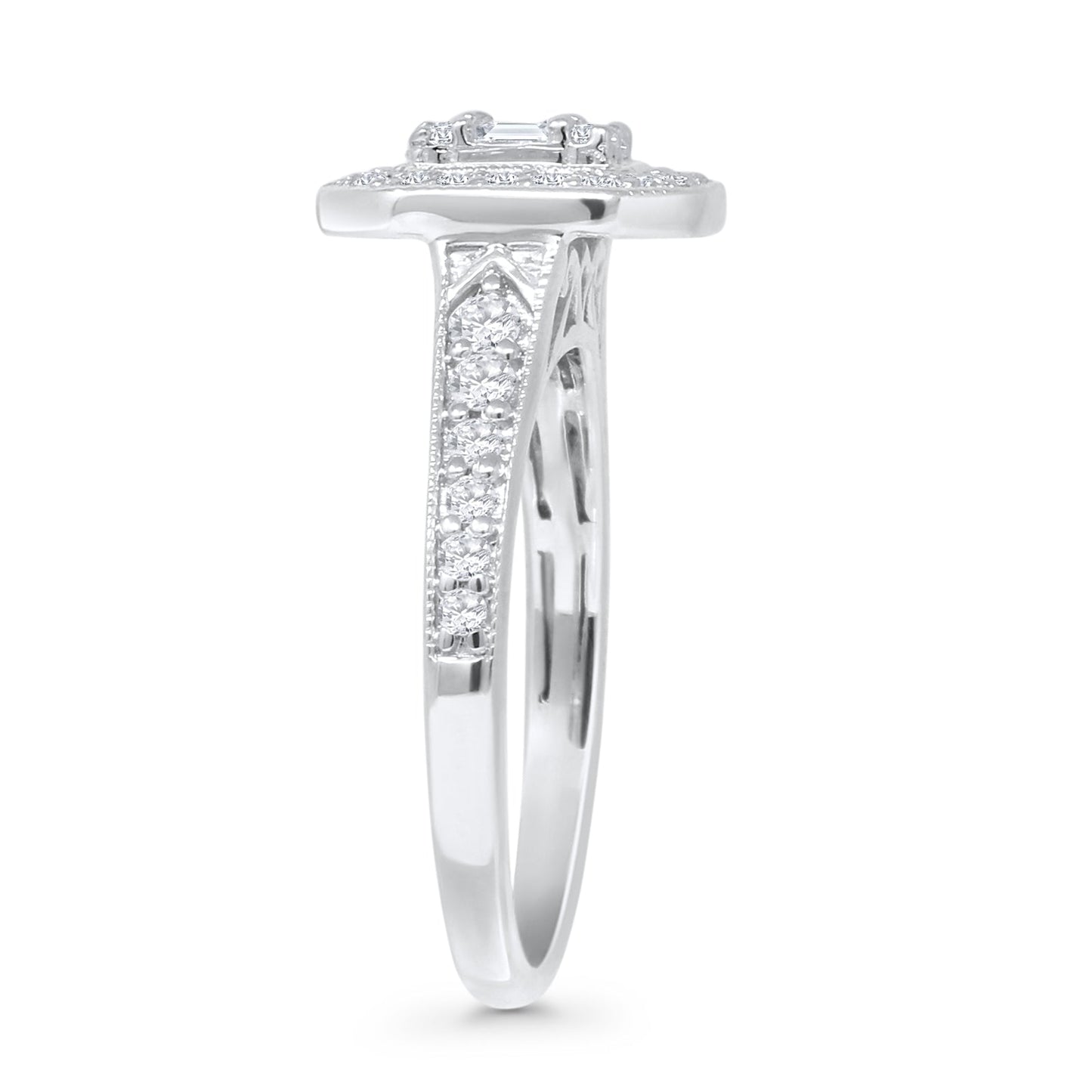 Halo Octagonal 0.51ct Natural Diamond Baguette Engagement Ring 14K White Gold Wholesale