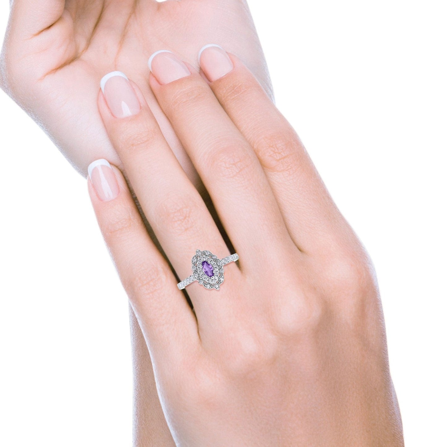 14K 0.54ct White Gold Natural Amethyst G SI Diamond Engagement Ring Size 6.5