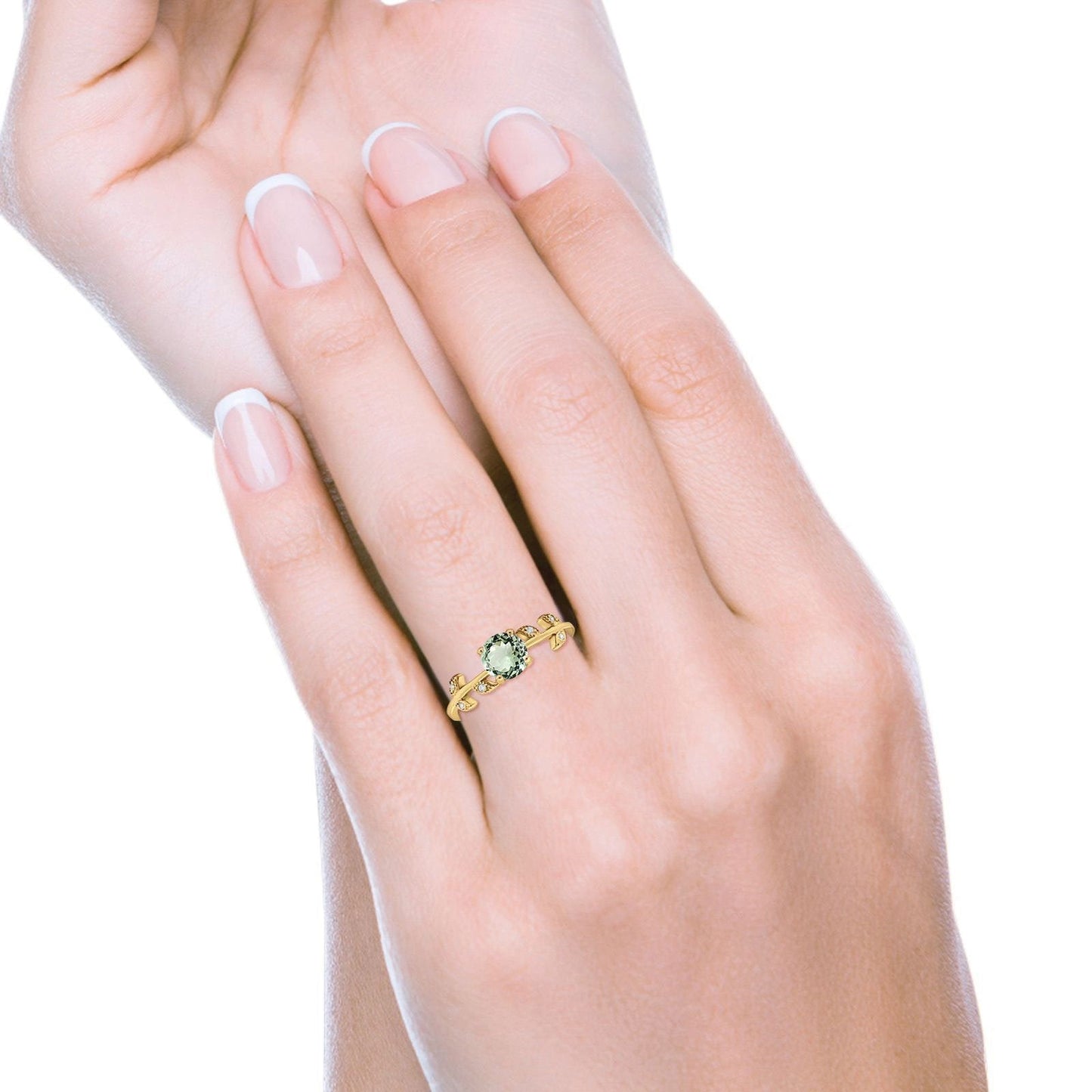 Anillo de compromiso de oro amarillo de 14 quilates con diamante G SI de amatista verde natural de 0,87 ct y talla 6,5