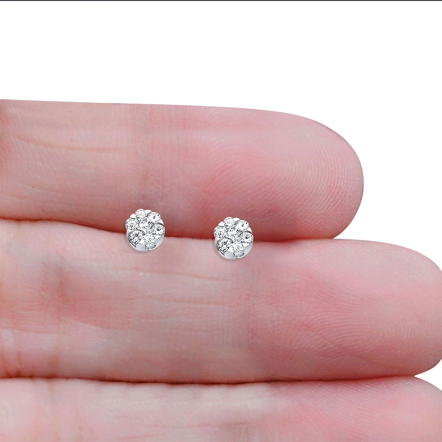 Solid 14K White Gold 6mm Round Cluster Diamond Stud Earrings Wholesale