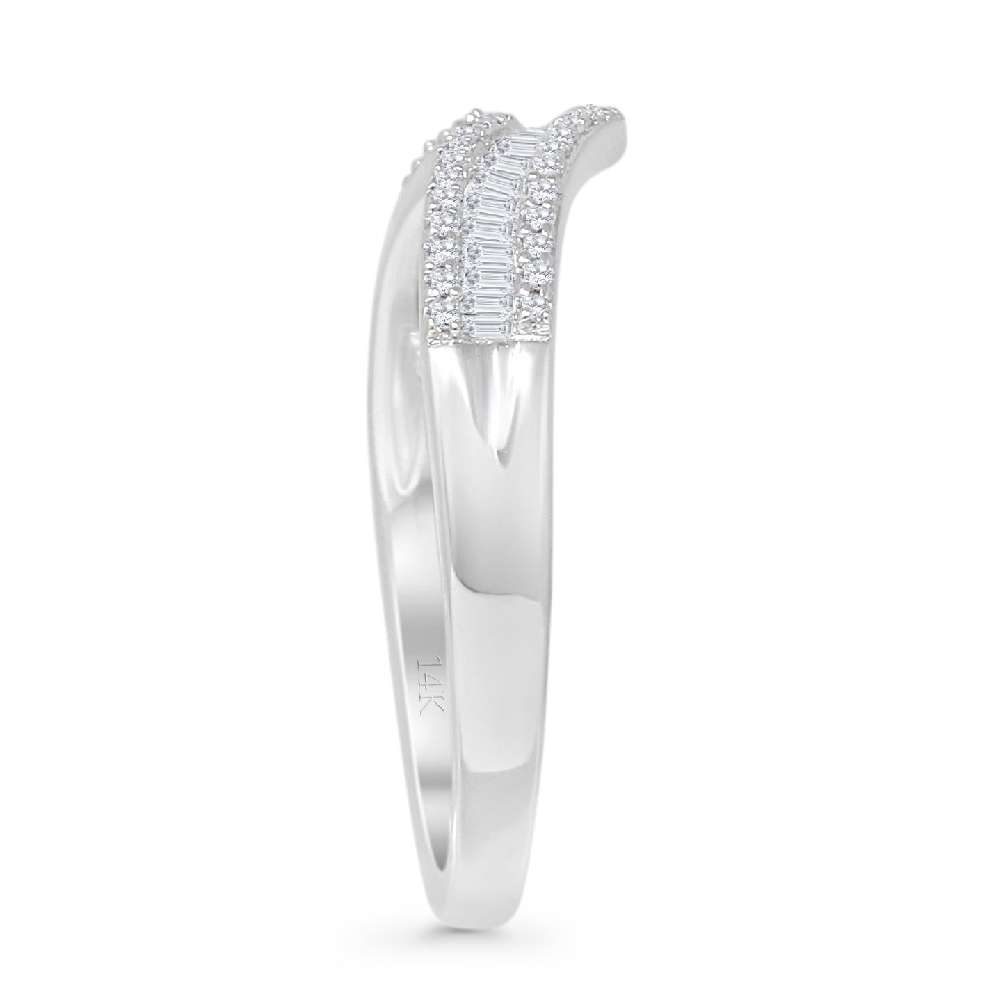 Contour Chevron Ring 0.25ct Baguette & Round Natural Diamond 14K White Gold Wholesale