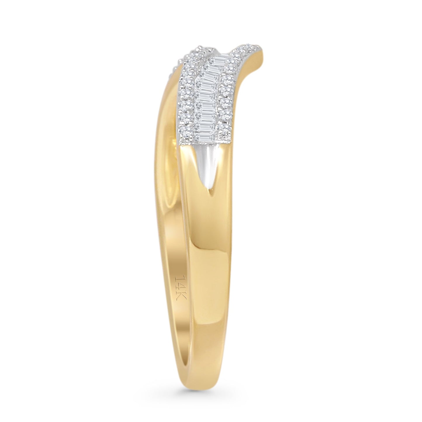 Contour Chevron Ring 0.25ct Baguette & Round Natural Diamond 14K Yellow Gold Wholesale