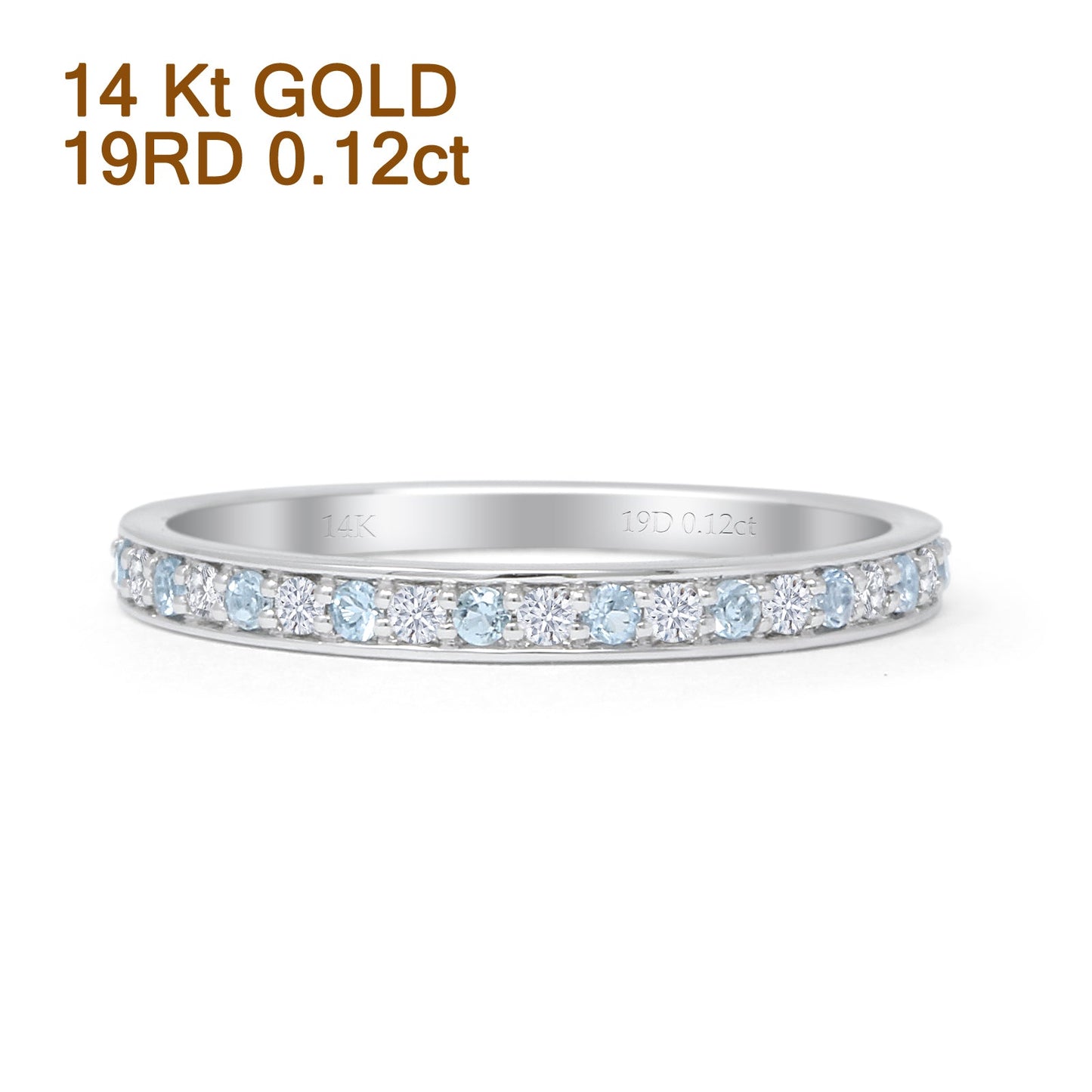 Half Eternity Band 0.12ct Natural Diamond Aquamarine 14K White Gold Wholesale