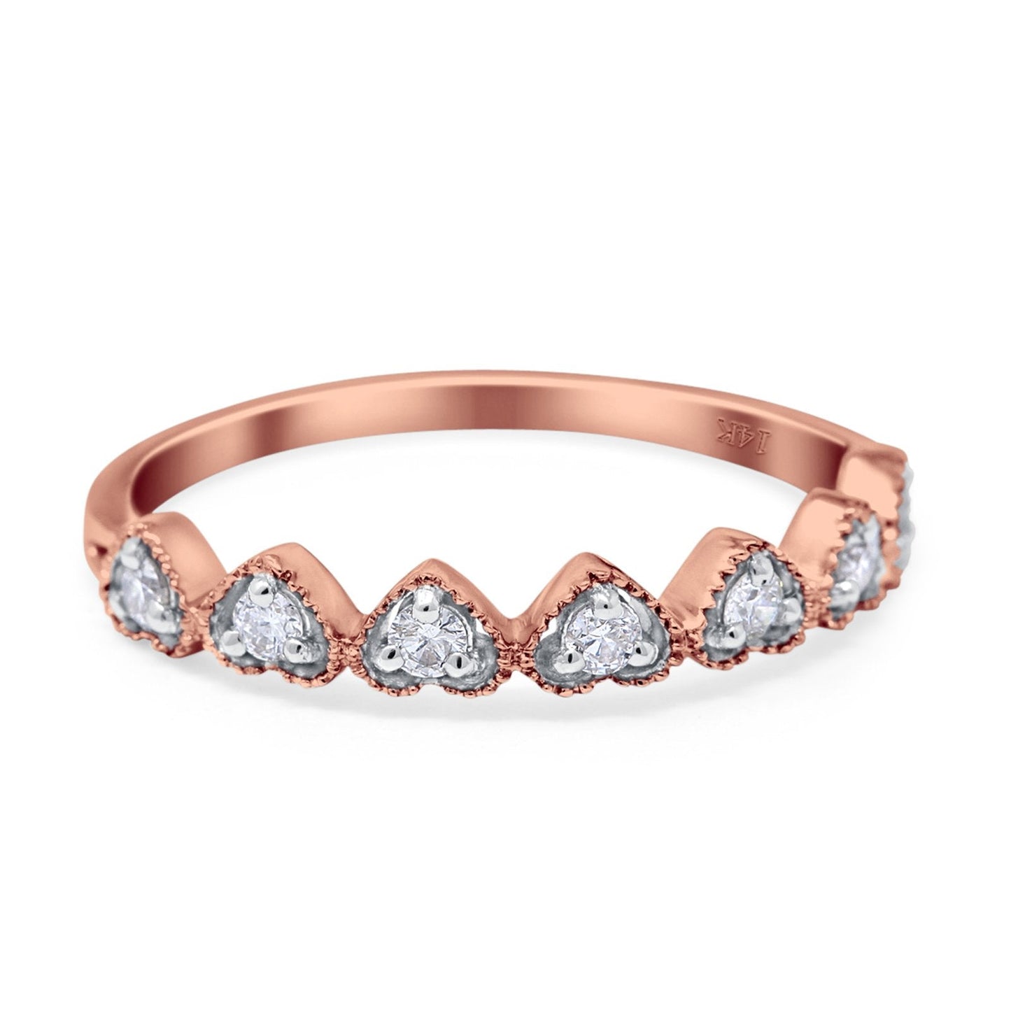 14K Rose Gold 0.20ct Heart 6.3mm G SI Diamond Engagement Half Eternity Wedding Ring Size 6.5