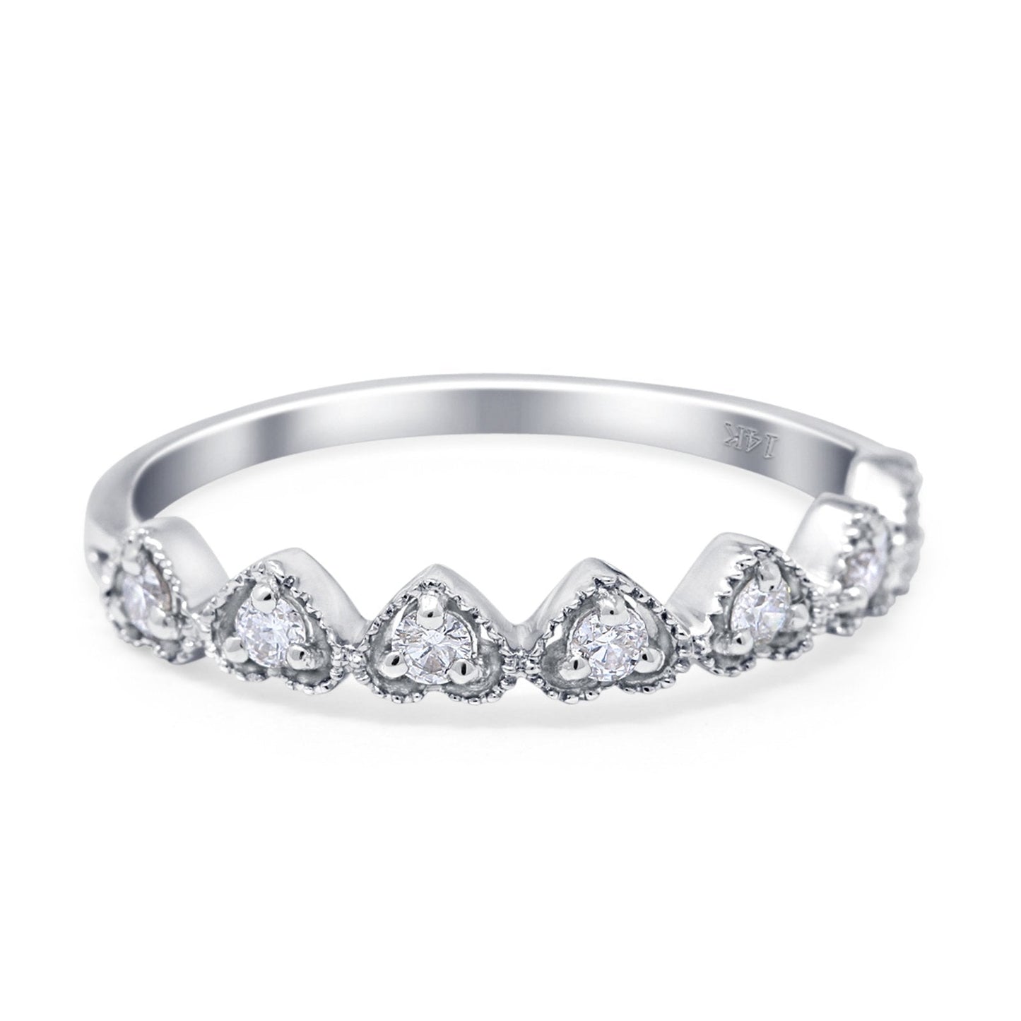 14K White Gold 0.20ct Heart 6.3mm G SI Diamond Engagement Half Eternity Wedding Ring Size 6.5