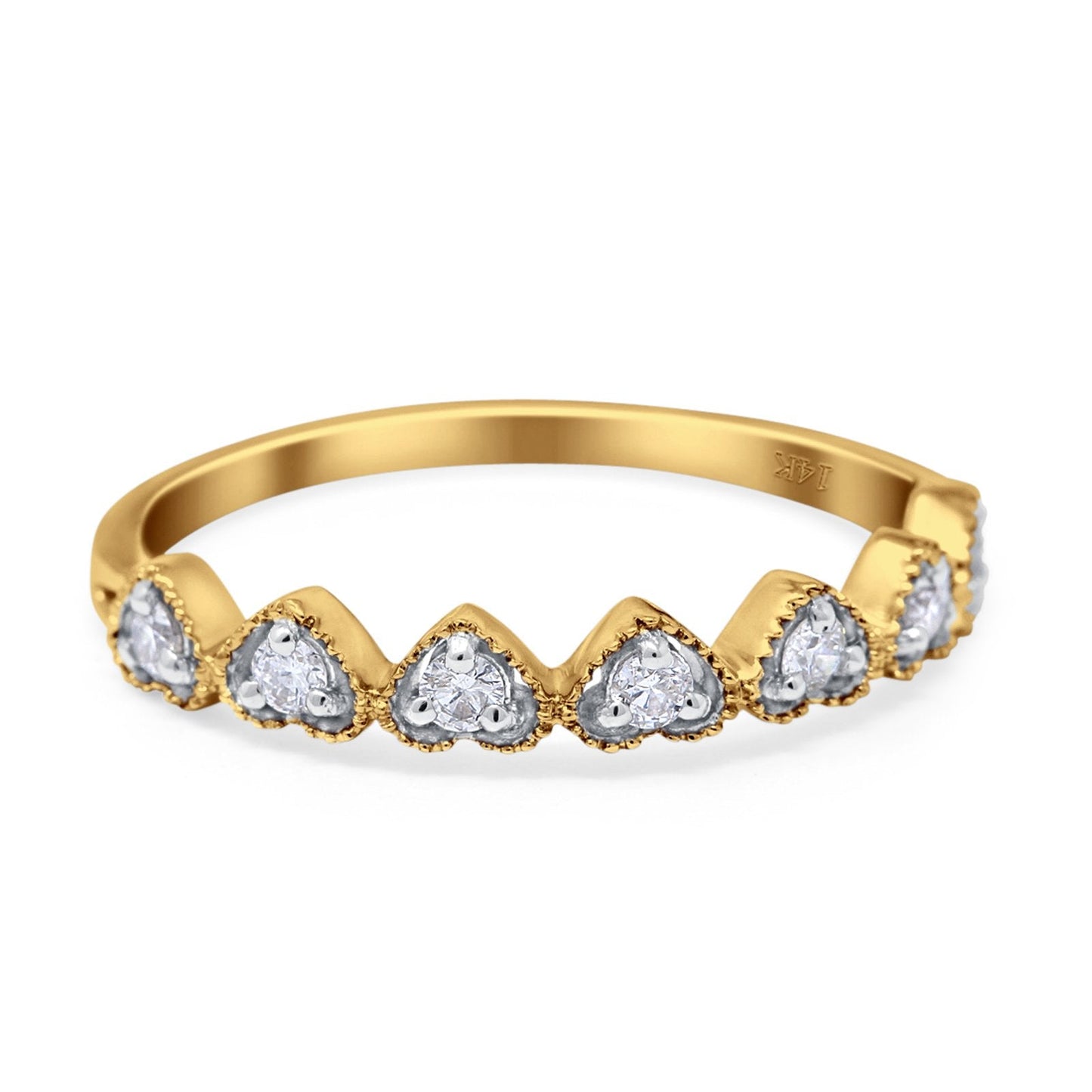 14K Yellow Gold 0.20ct Heart 6.3mm G SI Diamond Engagement Half Eternity Wedding Ring Size 6.5