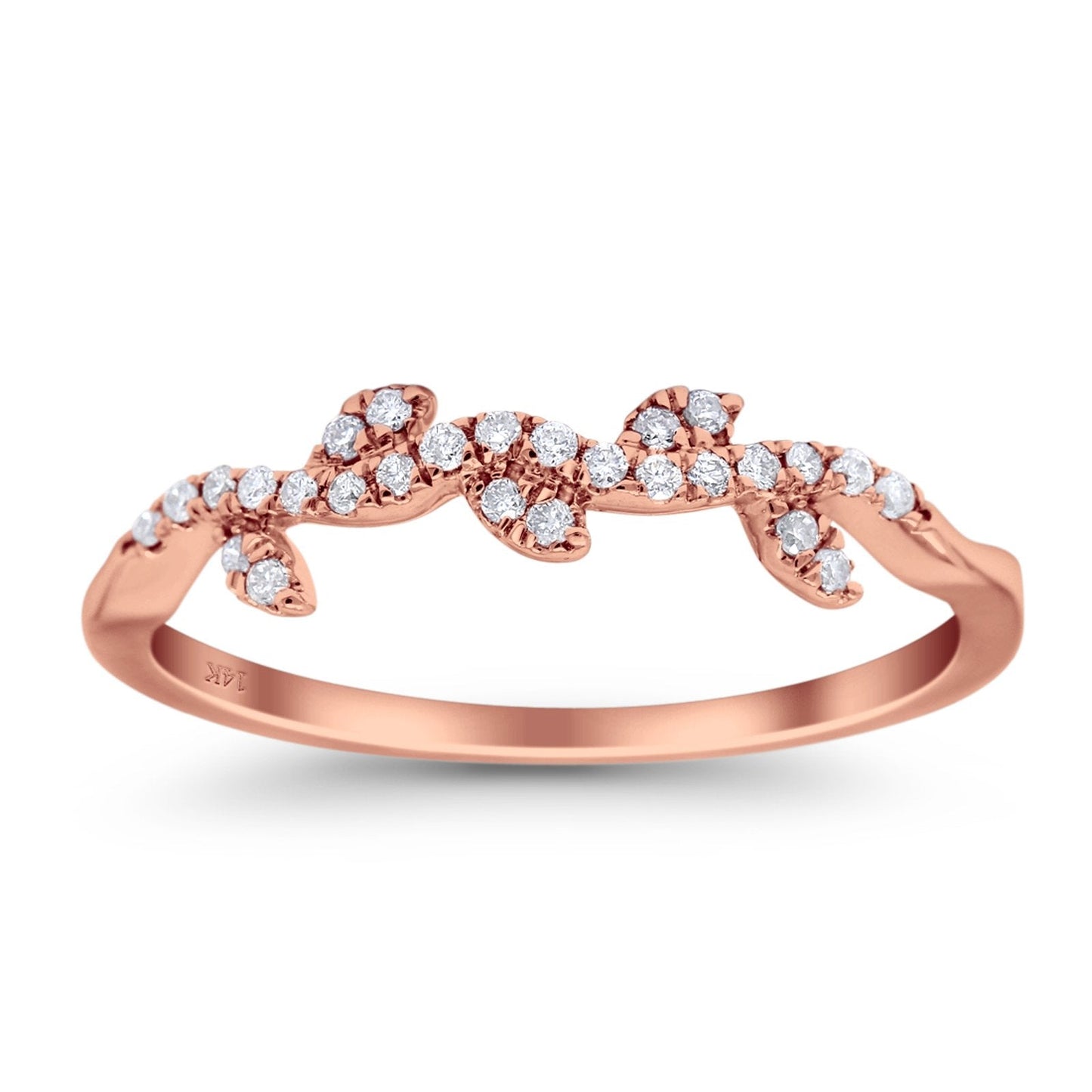 14K Rose Gold 0.13ct Round 4.5mm G SI Half Eternity Leaf Vine Trendy Stackable Diamond Engagement Wedding Ring Size 6.5