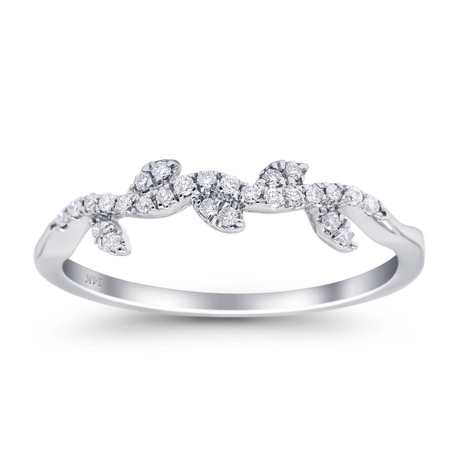 14K White Gold 0.13ct Round 4.5mm G SI Half Eternity Leaf Vine Trendy Stackable Diamond Engagement Wedding Ring Size 6.5