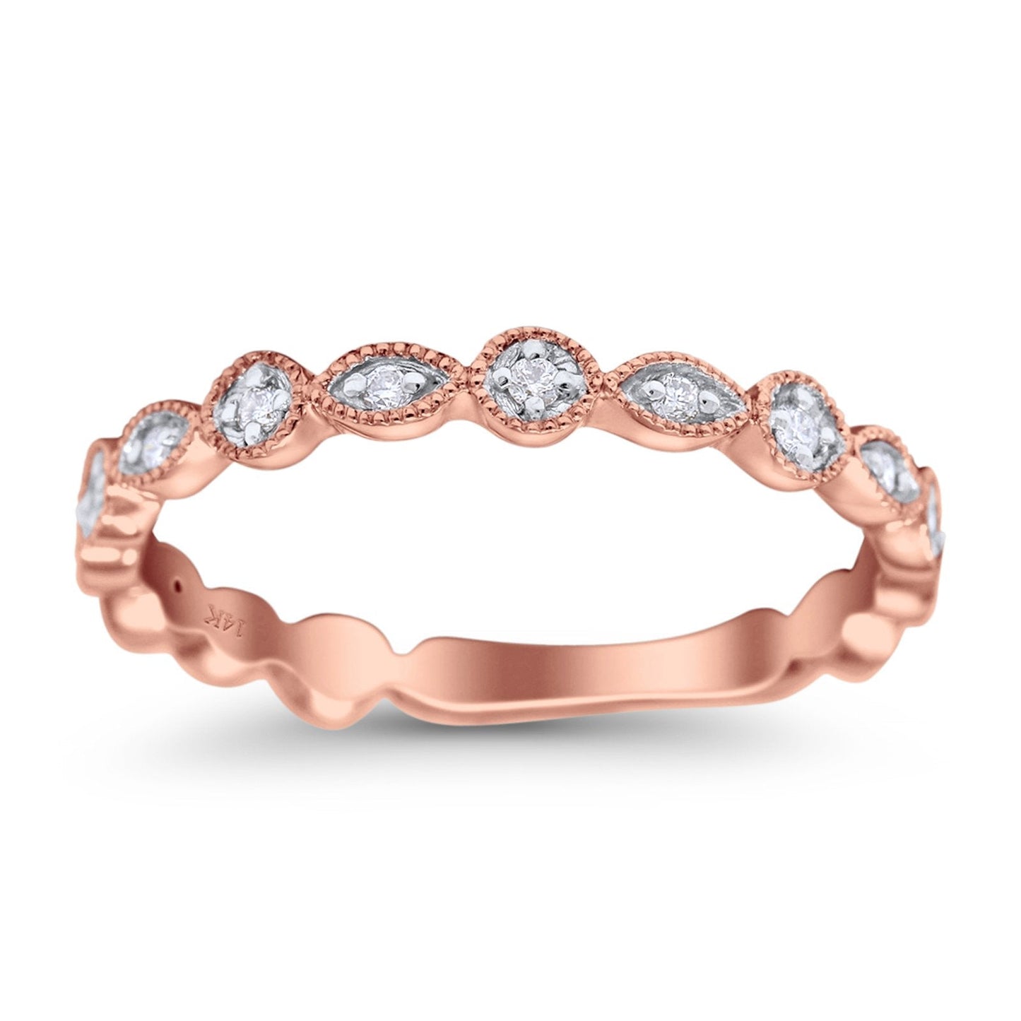 14K Rose Gold 0.10ct Round 2.75mm G SI Half Eternity Stackable Diamond Rinze Engagement Wedding Ring Size 6.5