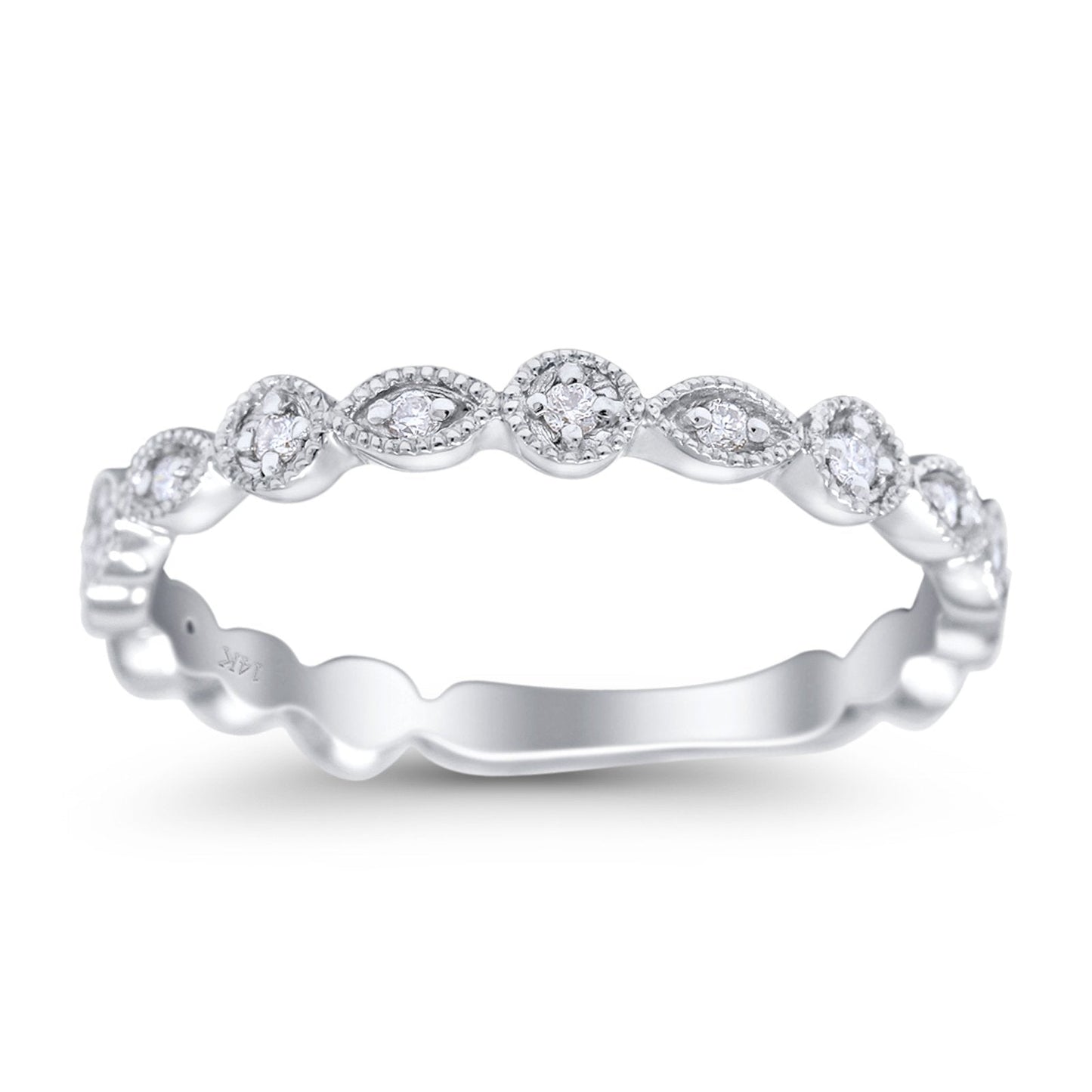 14K White Gold 0.10ct Round 2.75mm G SI Half Eternity Stackable Diamond Rinze Engagement Wedding Ring Size 6.5