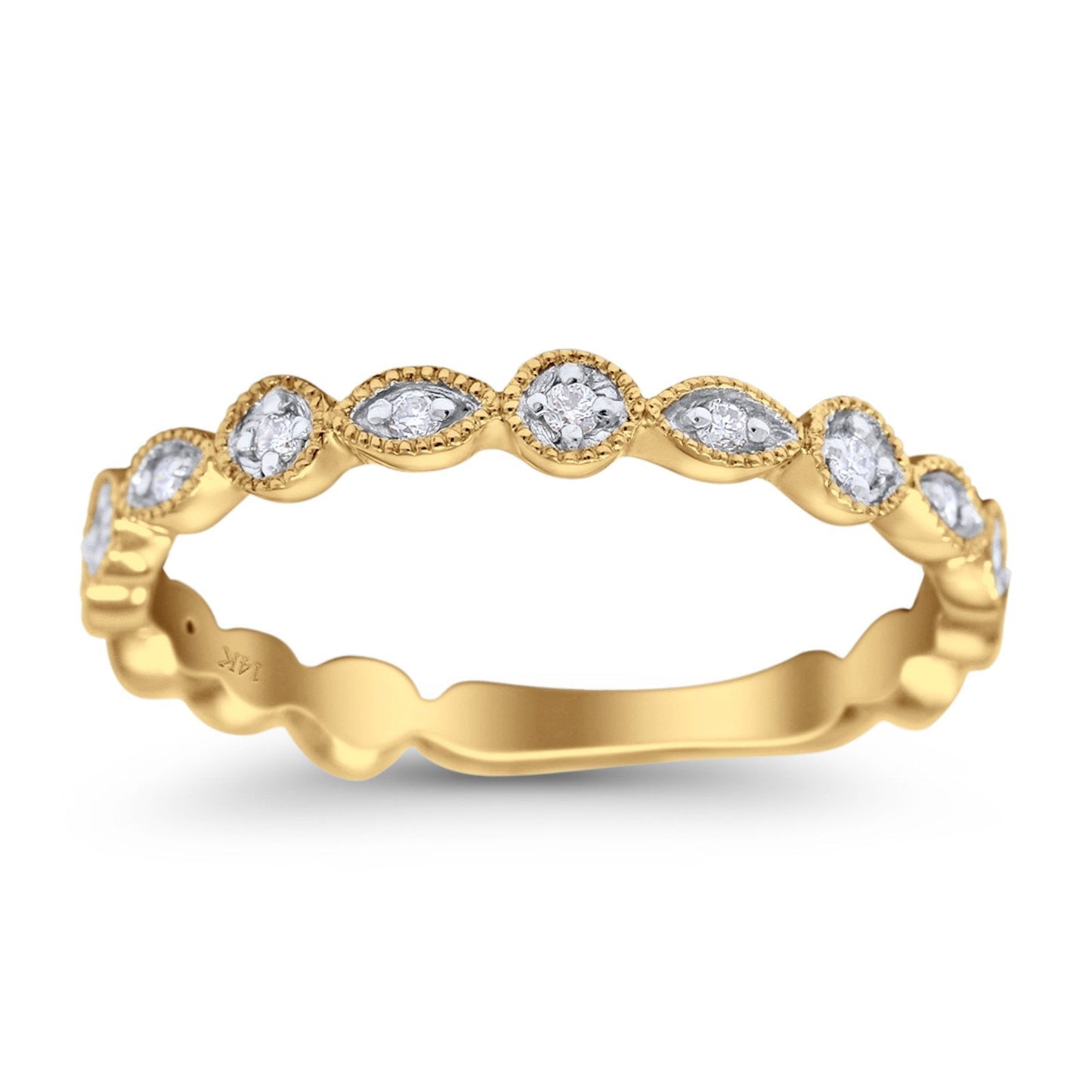 14K Yellow Gold 0.10ct Round 2.75mm G SI Half Eternity Stackable Diamond Rinze Engagement Wedding Ring Size 6.5