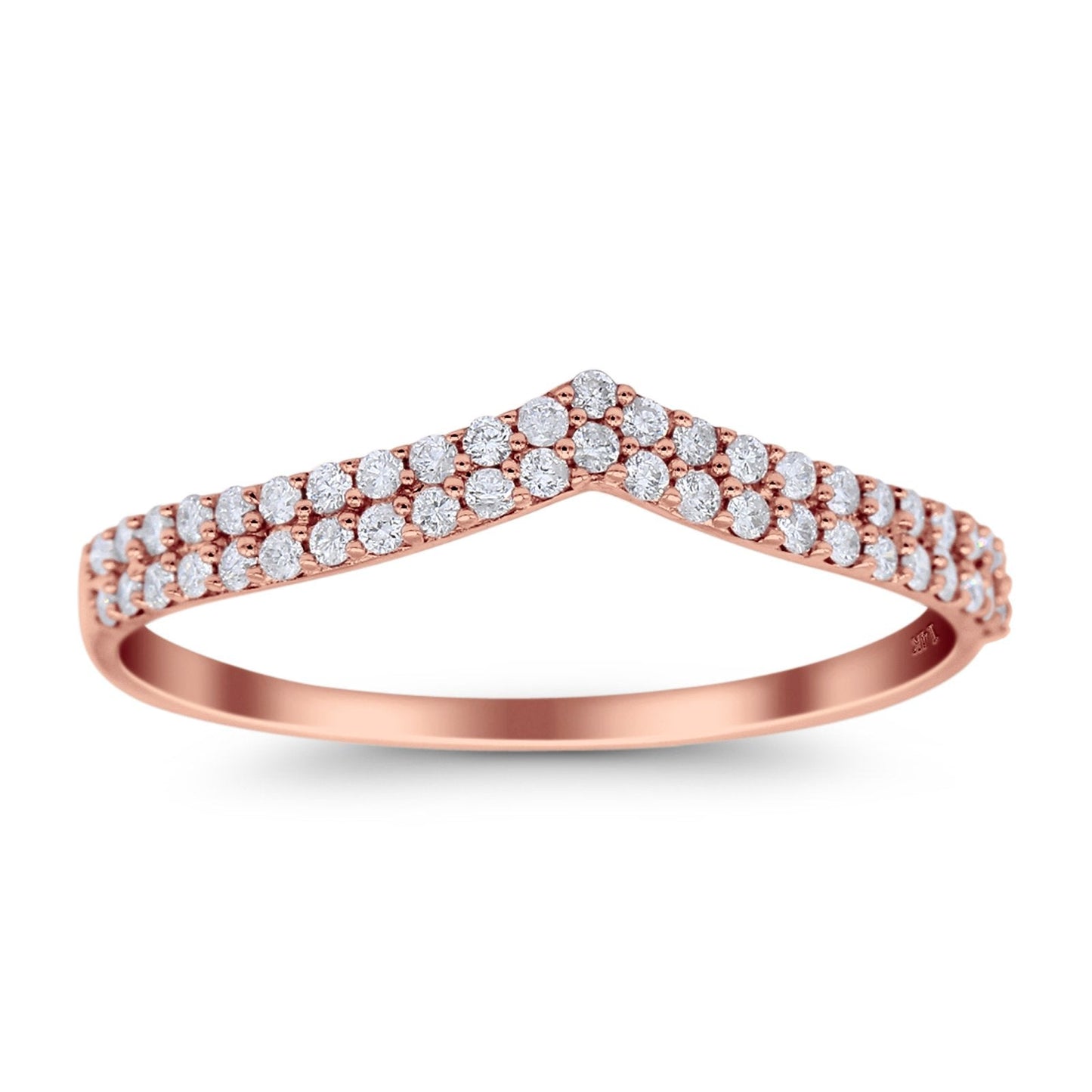 14K Rose Gold 0.22ct Round 2mm G SI V Shape Chevron Diamond Eternity Bands Engagement Wedding Ring Size 6.5