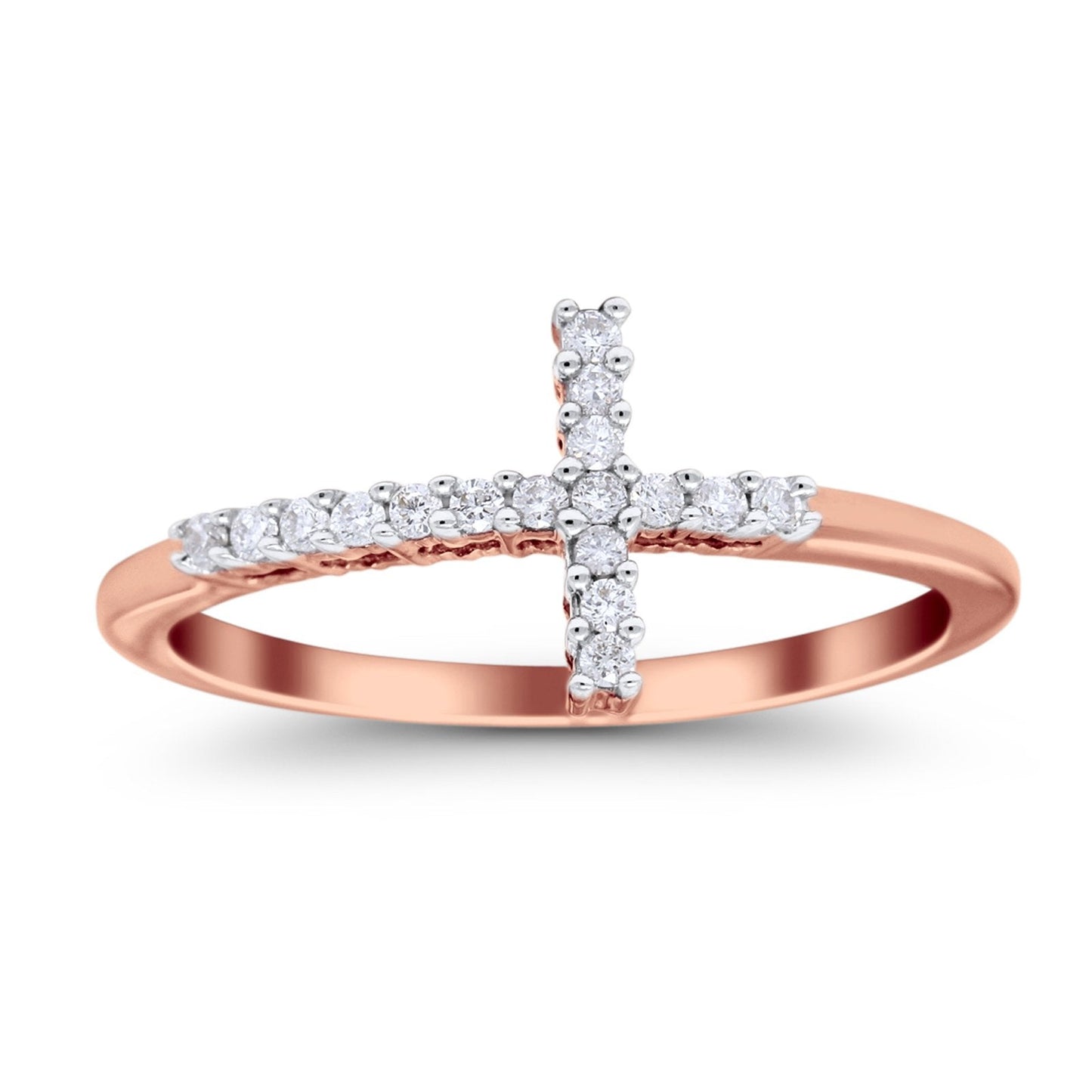 14K Rose Gold 0.12ct Round 9mm G SI Diamond Sideways Cross Eternity Band Engagement Wedding Ring Size 6.5