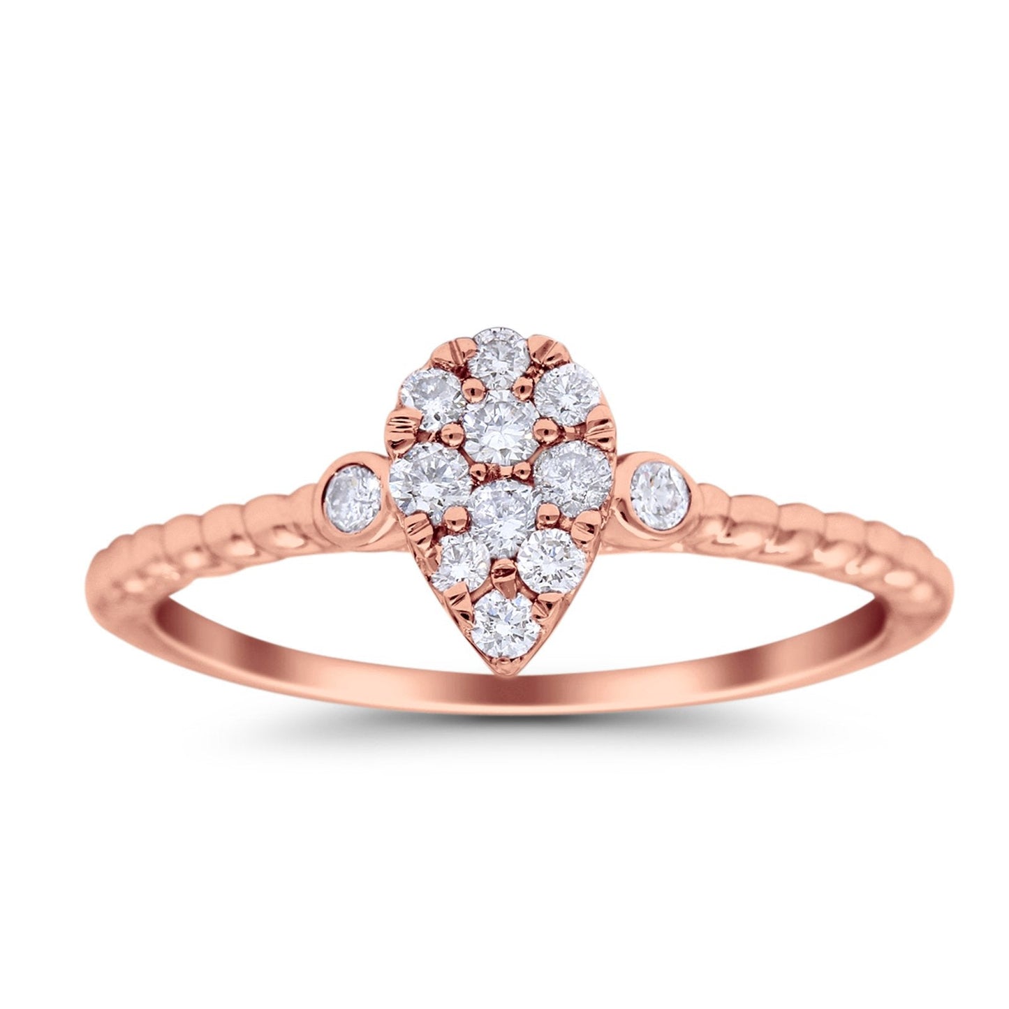 14K Rose Gold 0.26ct Pear 8.2mm G SI Diamond Engagement Wedding Solitaire Promise Ring Size 6.5