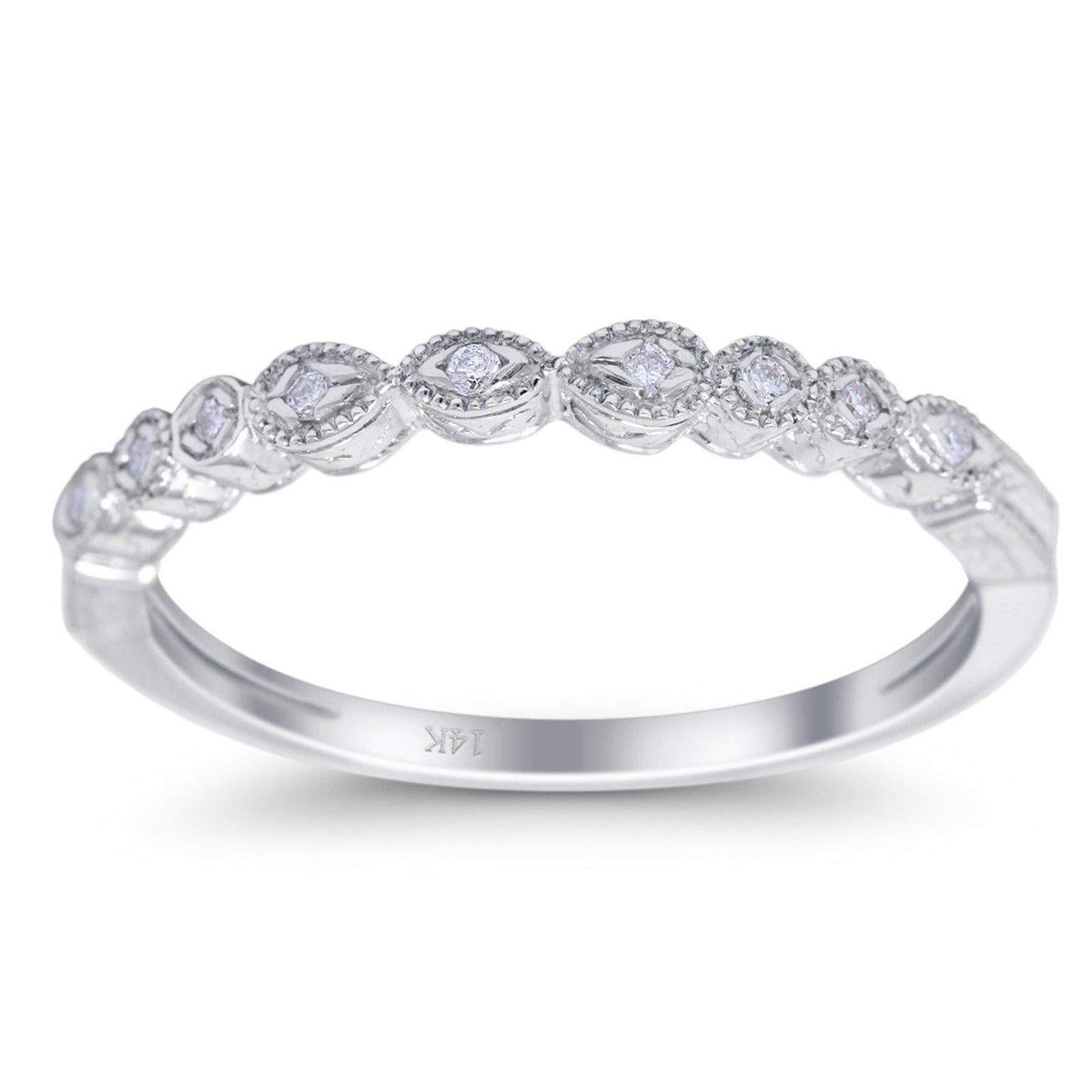 14K White Gold 0.05ct Round 2.2mm G SI Diamond Stackable Eternity Band Engagement Wedding Ring Size 6.5