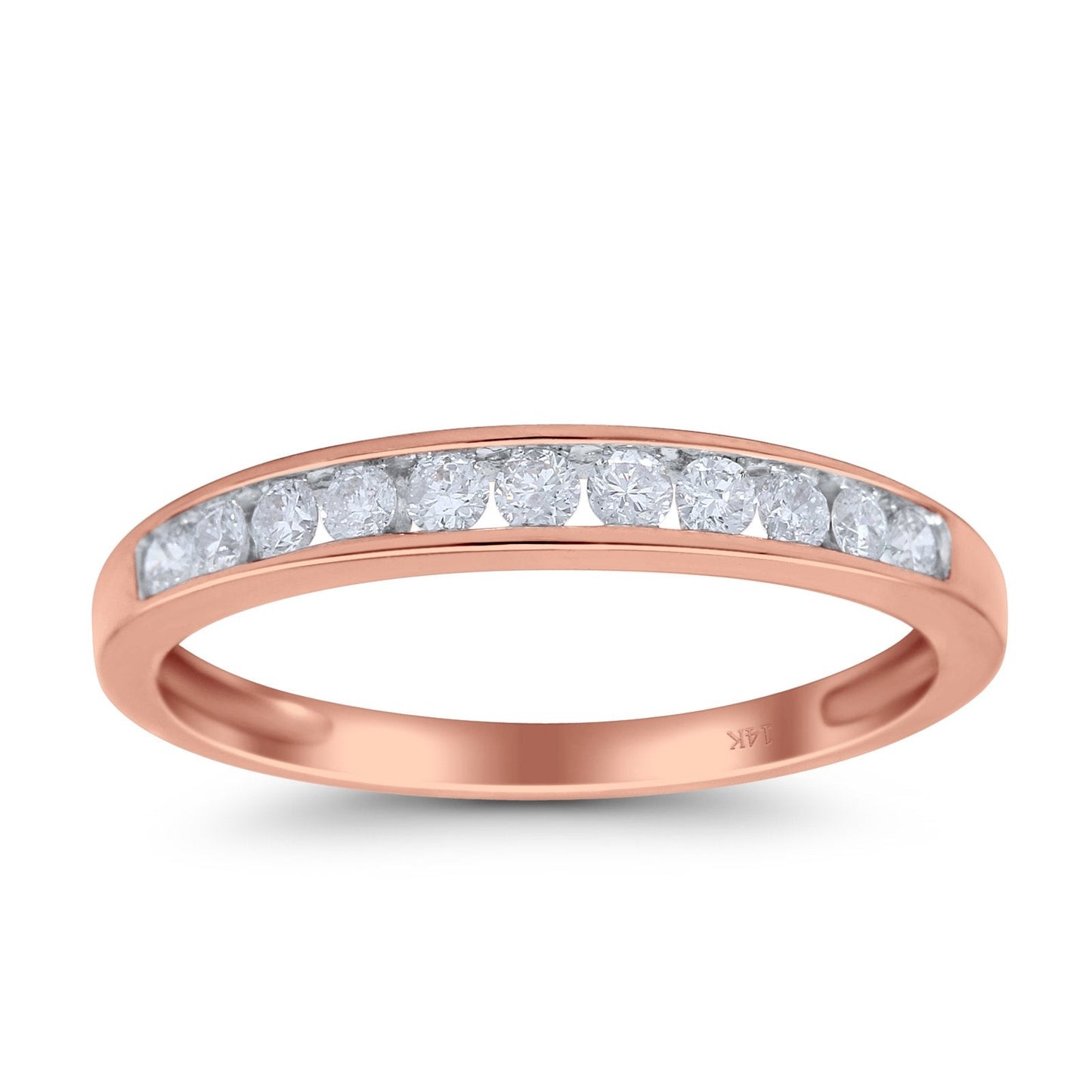 14K Rose Gold 0.24ct Round 3mm G SI Diamond Channel Set Half Eternity Engagement Wedding Ring Size 6.5