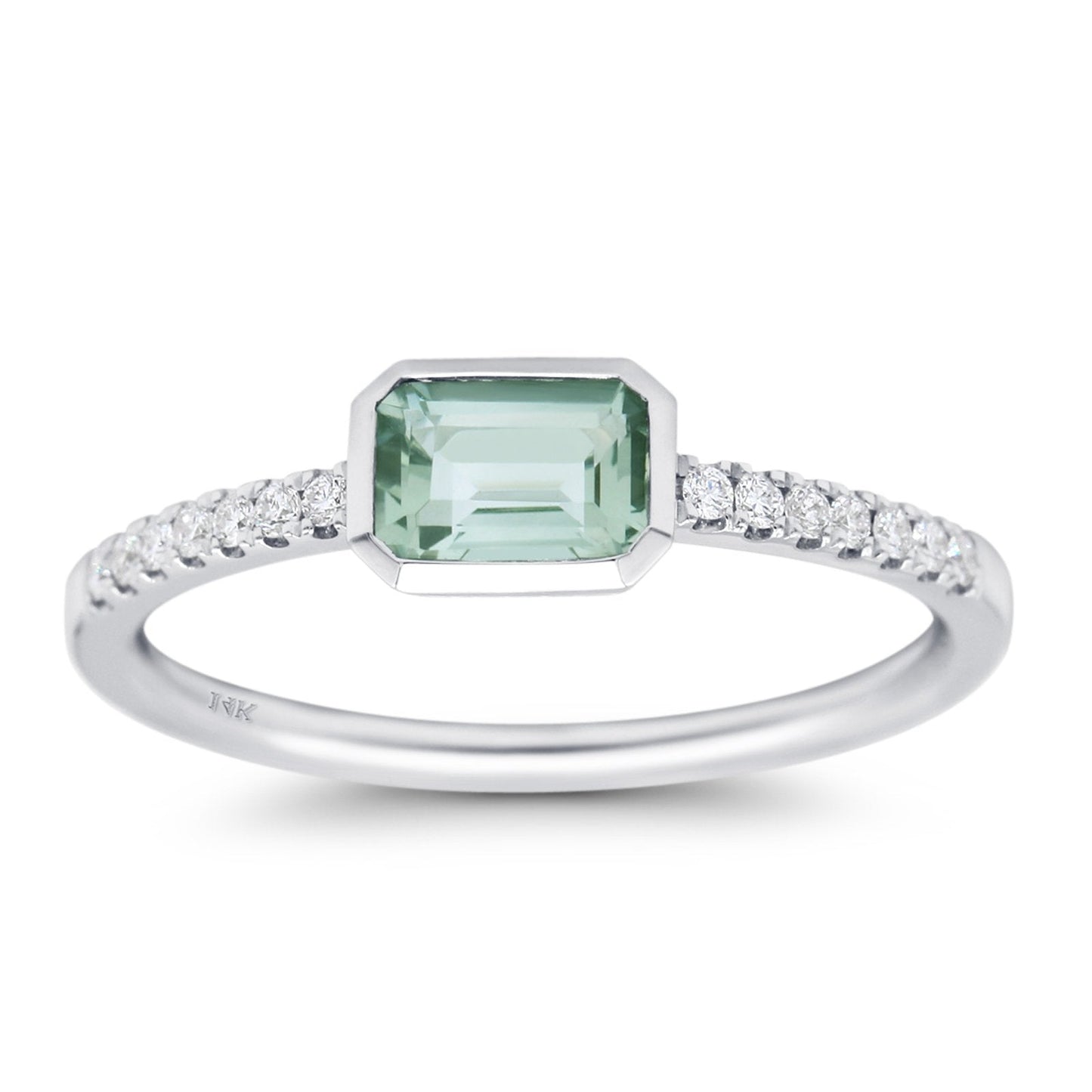 14K White Gold 0.61ct Trendy Emerald Cut Green Amethyst 5.2mm G SI Diamond Engagement Wedding Ring Size 6.5