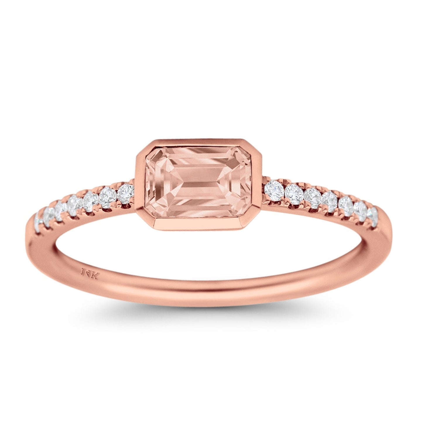 14K Rose Gold 0.61ct Trendy Emerald Cut Morganite 5.2mm G SI Diamond Engagement Wedding Ring Size 6.5