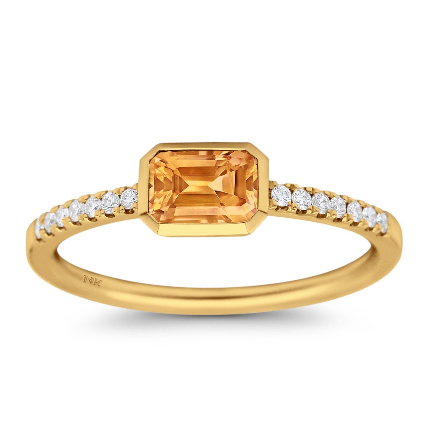 14K Yellow Gold 0.6ct Trendy Emerald Cut Yellow Citrine 5.2mm G SI Diamond Engagement Wedding Ring Size 6.5